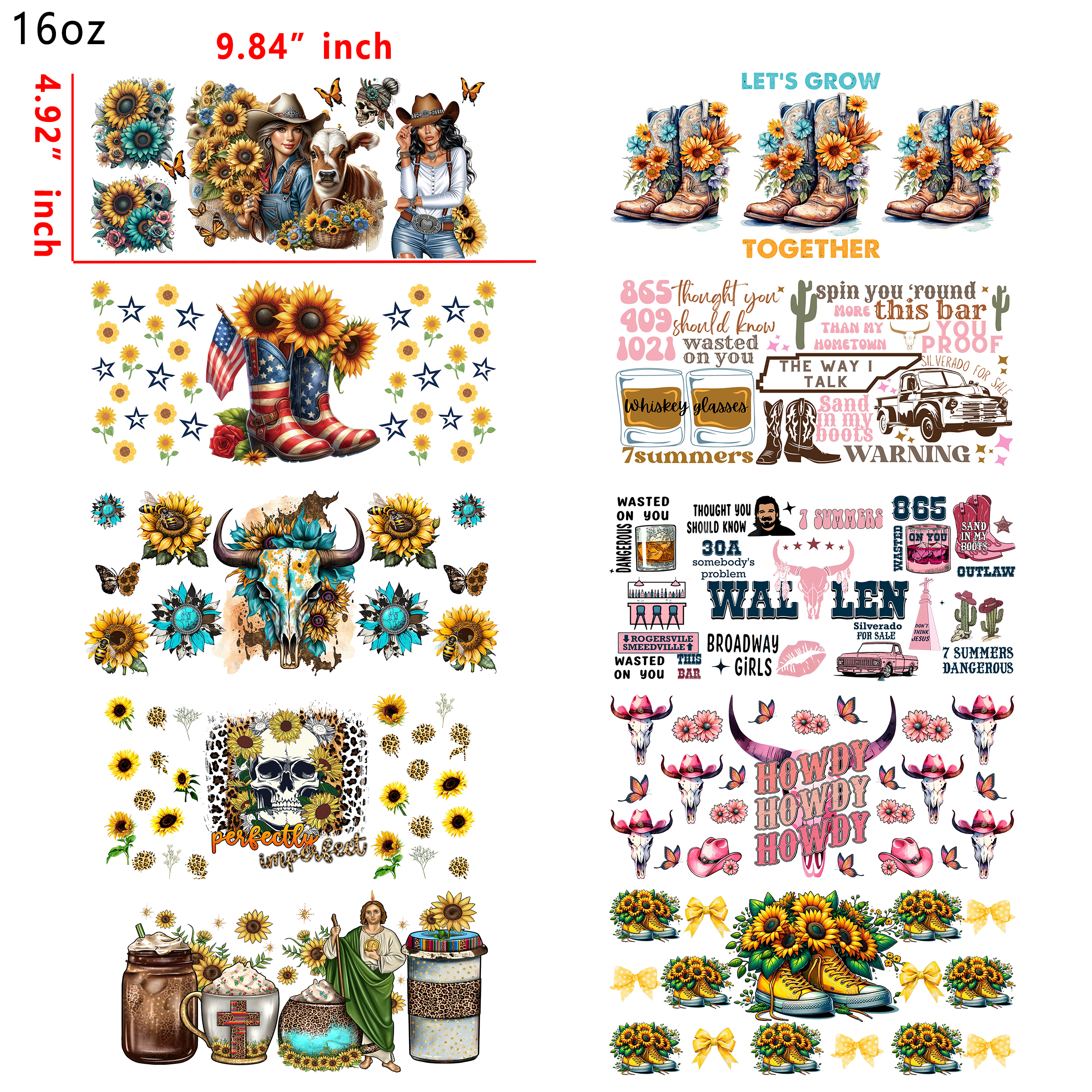 20 PCS Western Cowgirls DTF Cup wraps 16OZ tumbler water proof