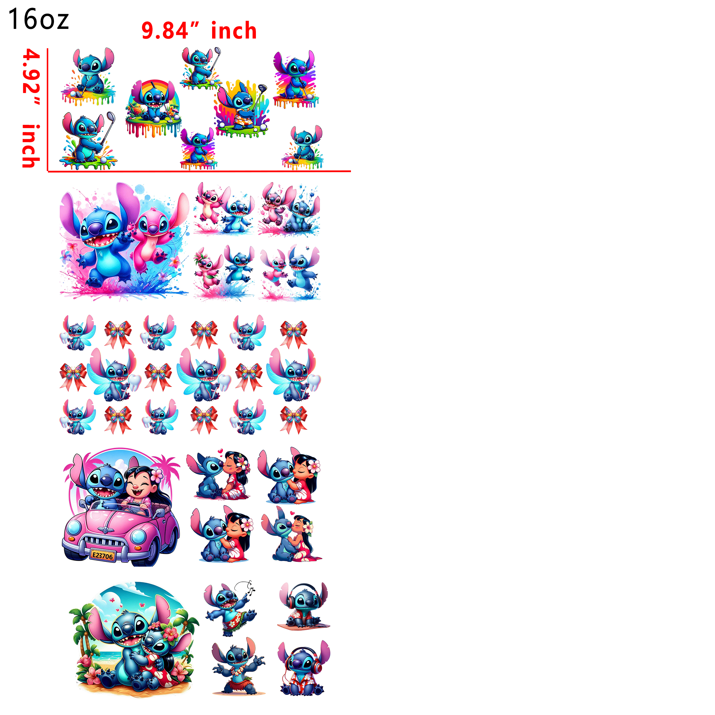 20 PCS Stitch Disney UV DTF Cup wraps 16OZ tumbler water proof