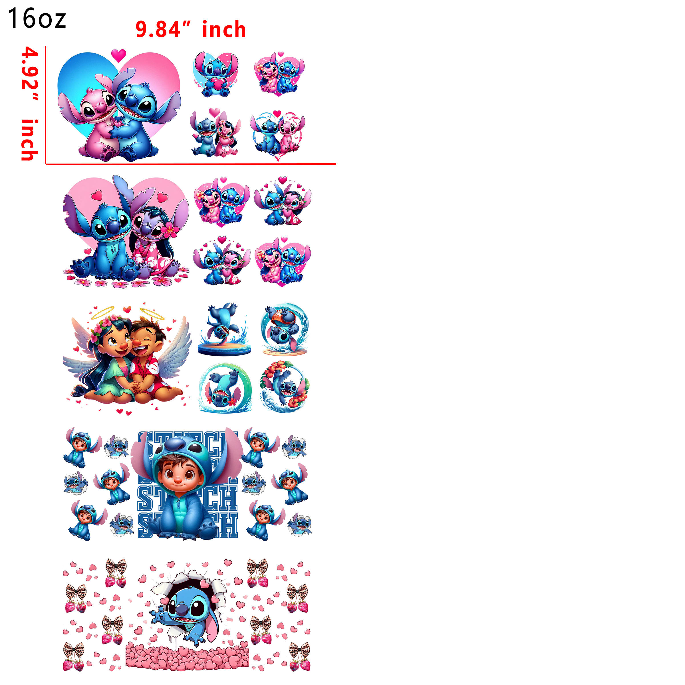 20 PCS Stitch Disney UV DTF Cup wraps 16OZ tumbler water proof