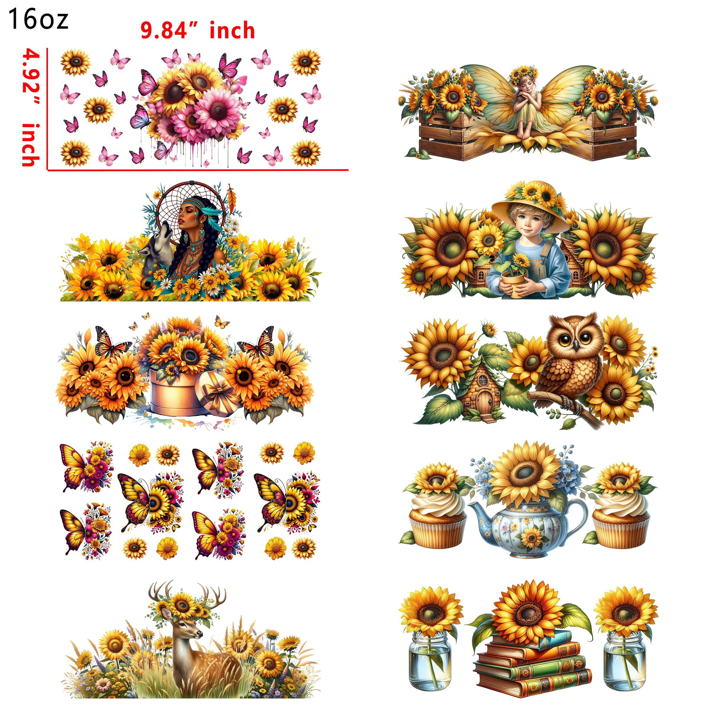 20 PCS Animal Sunflower UV DTF Cup wraps 16OZ tumbler water proof