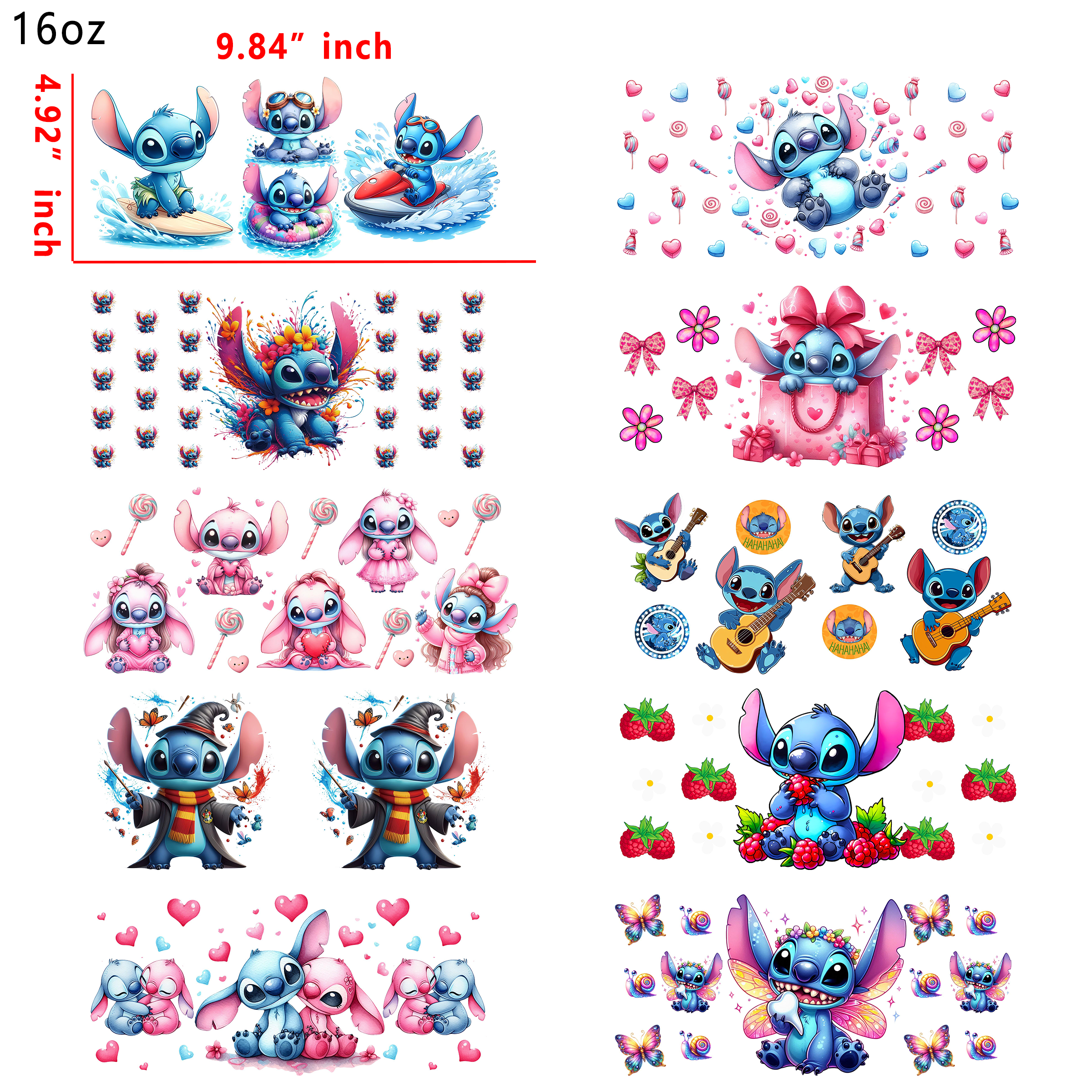 20 PCS Stitch Disney UV DTF Cup wraps 16OZ tumbler water proof