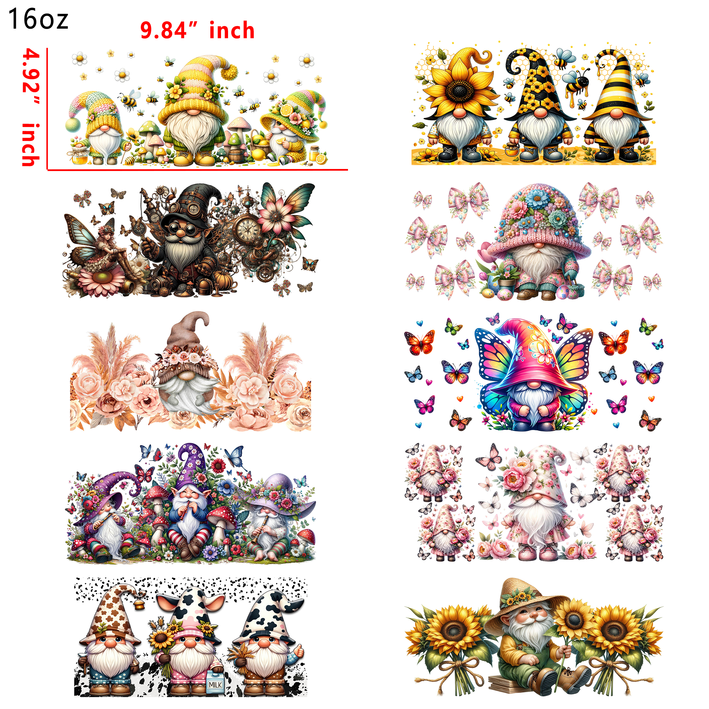10 PCS Ghomy Cartoon UV DTF Cup wraps 16OZ tumbler water proof