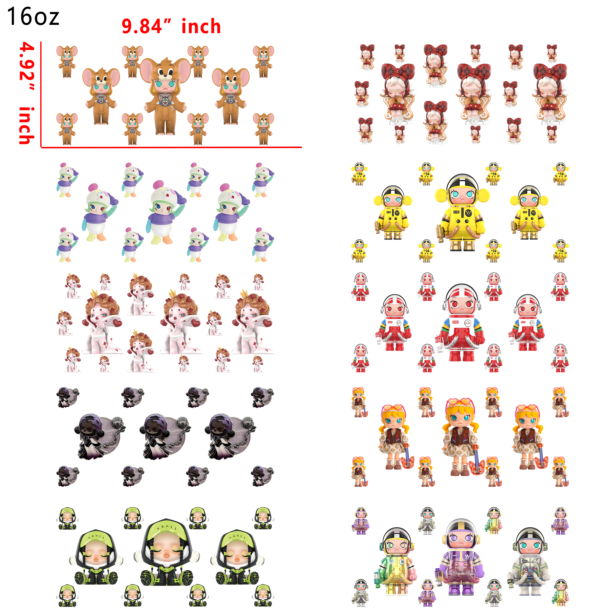 10 PCS Pop Mart Doll UV DTF Cup wraps 16OZ tumbler water proof