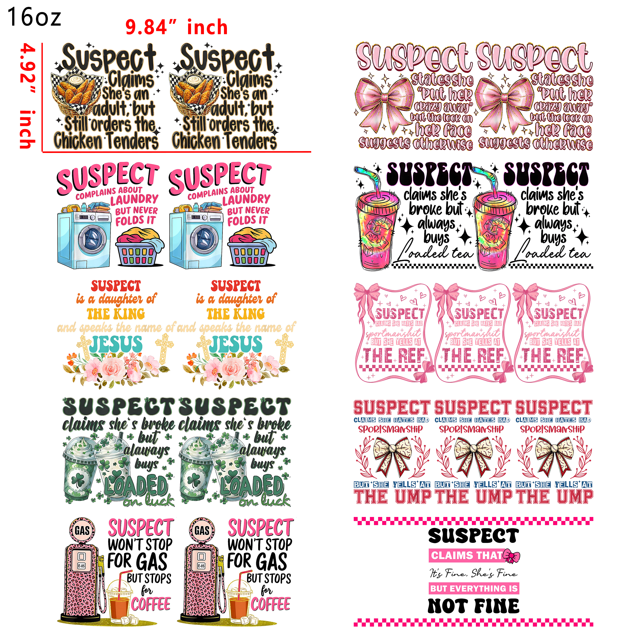 10 PCS Suspect Quotes UV DTF Cup wraps 16OZ tumbler water proof
