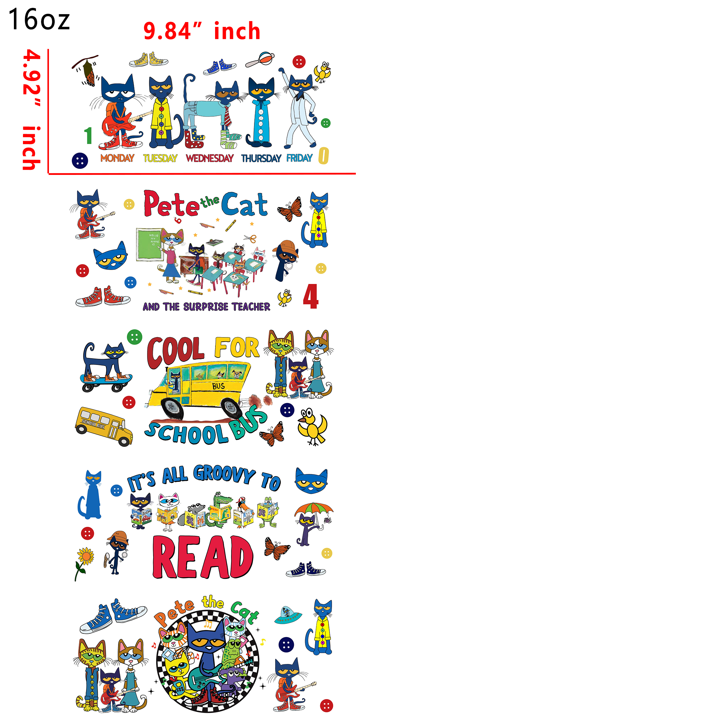 10 PCS Peter the cat cartoon UV DTF Cup wraps 16OZ tumbler water proof