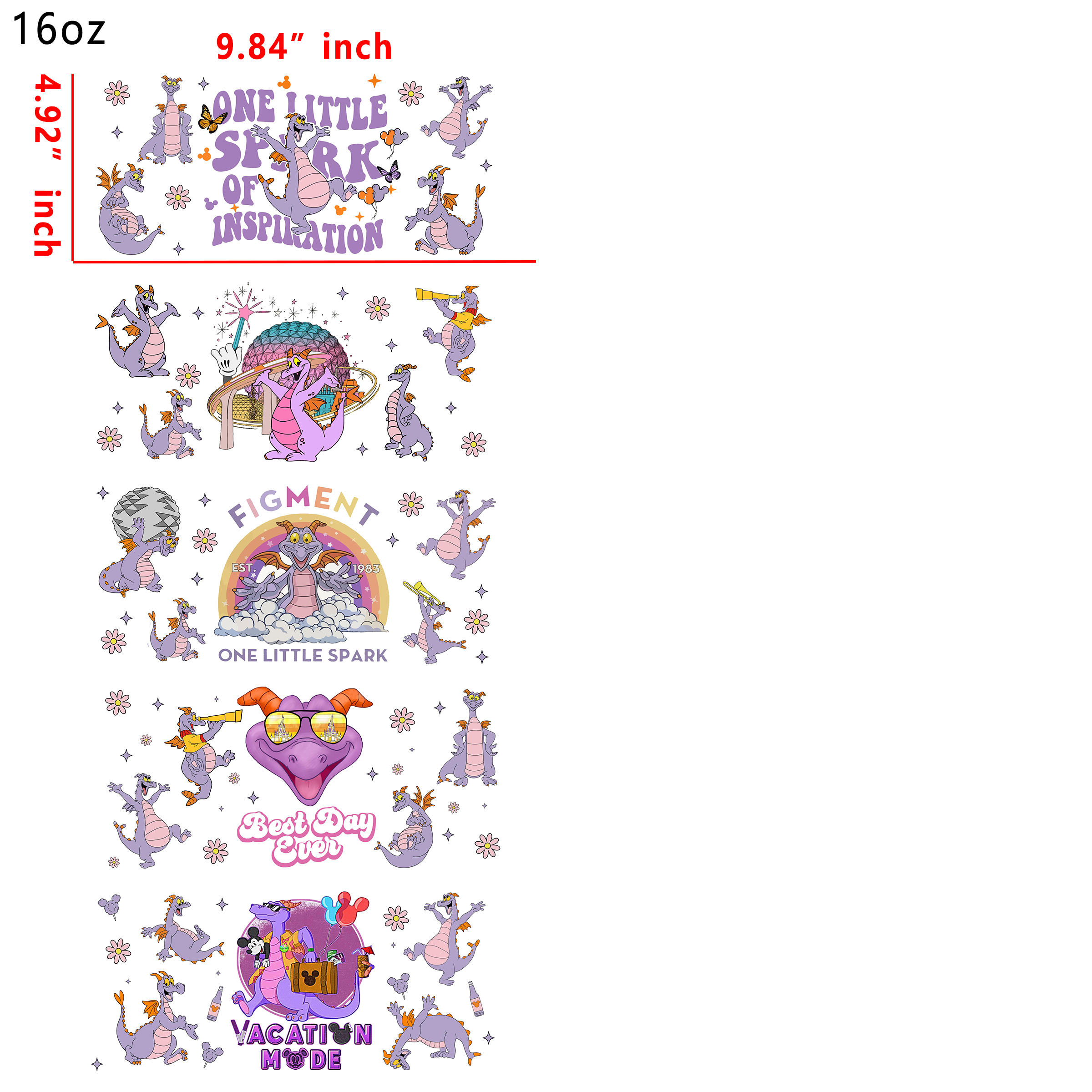 10 PCS Figments Cartoon UV DTF Cup wraps 16OZ tumbler water proof