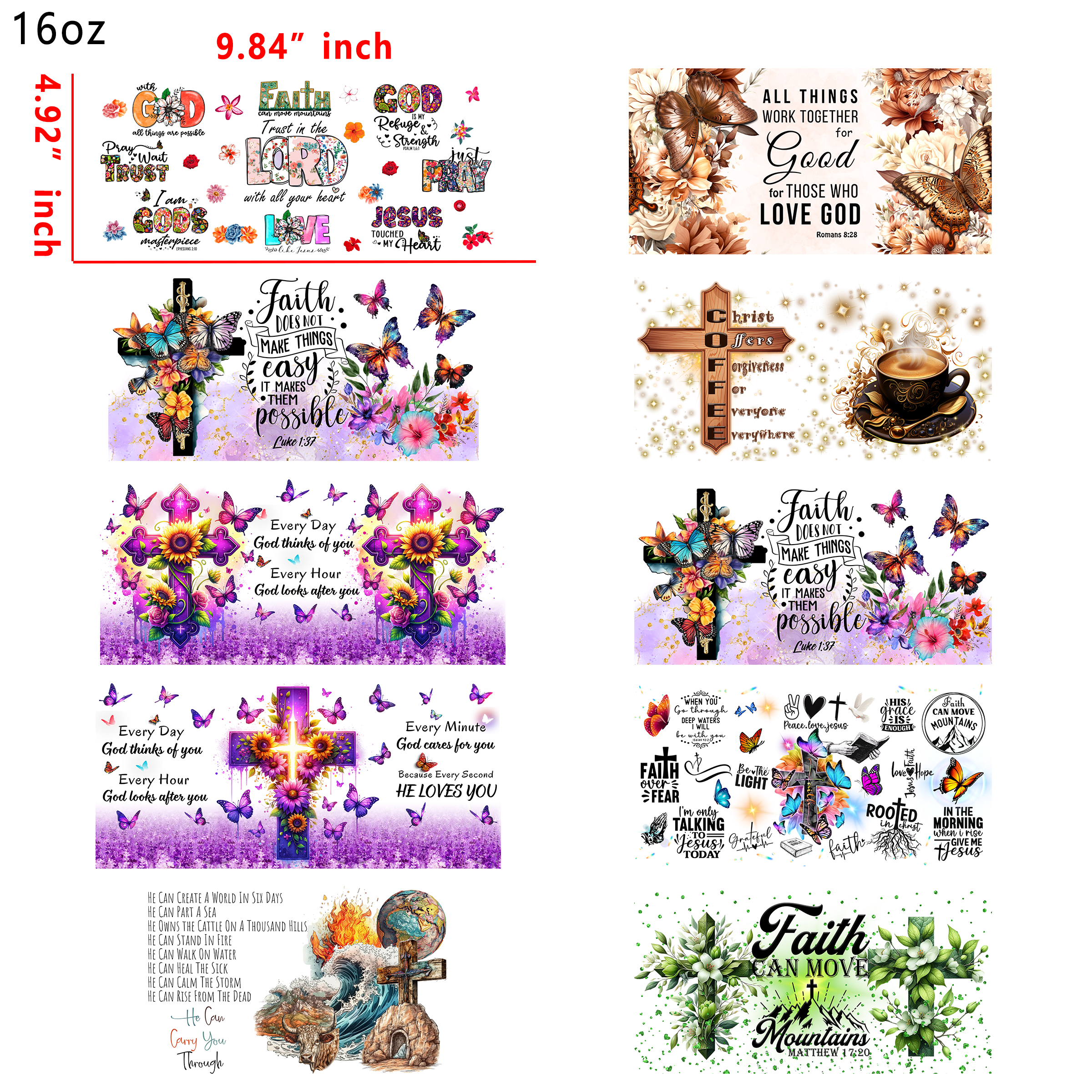 20 PCS Christian Faith UV DTF Cup wraps 16OZ tumbler water proof