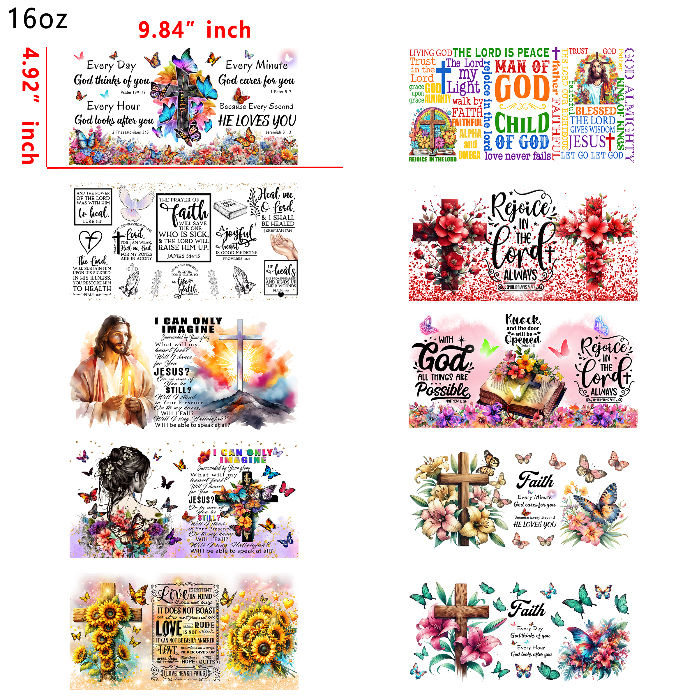 20 PCS Christian Faith UV DTF Cup wraps 16OZ tumbler water proof