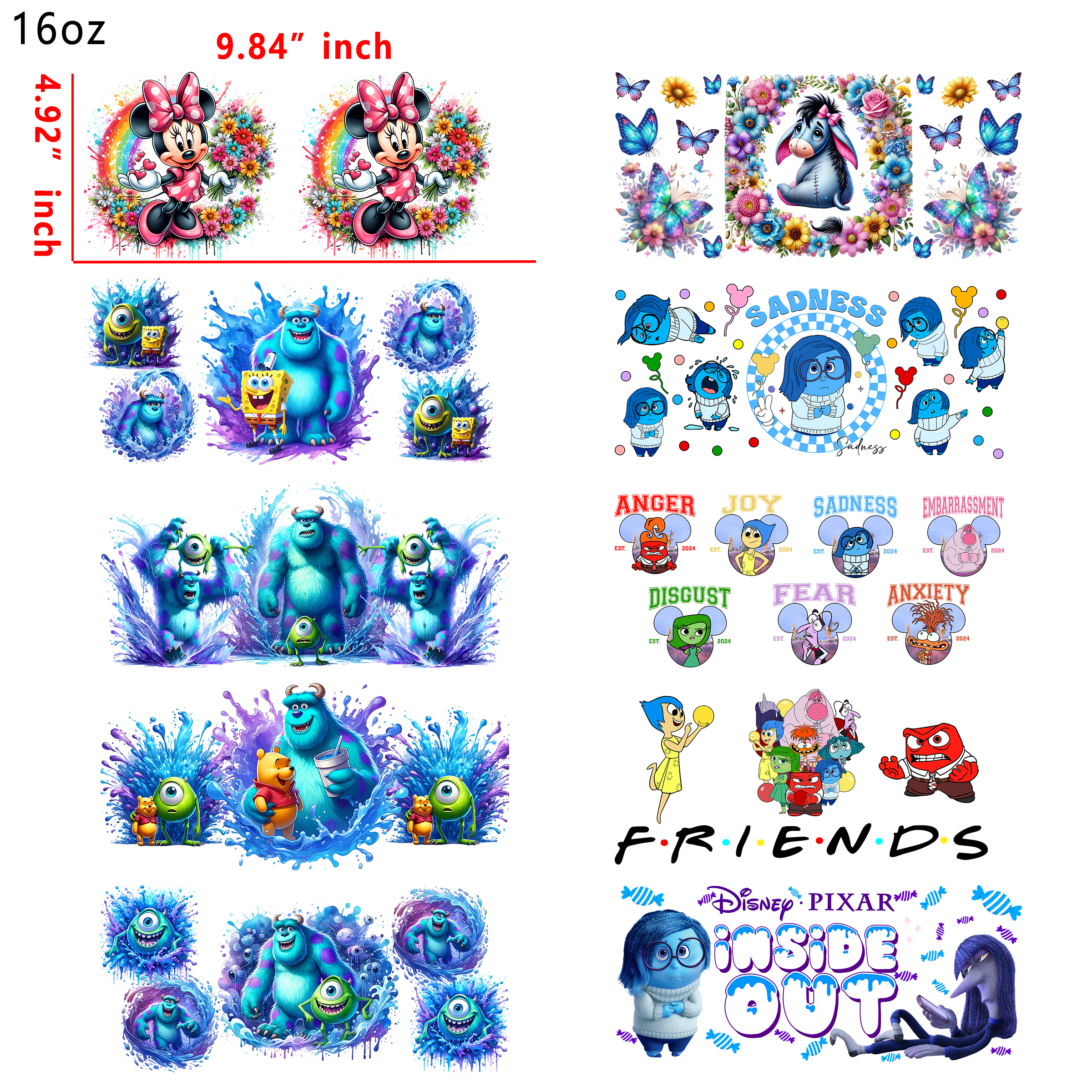 20 PCS Disney Mixed UV DTF Cup wraps 16OZ tumbler water proof