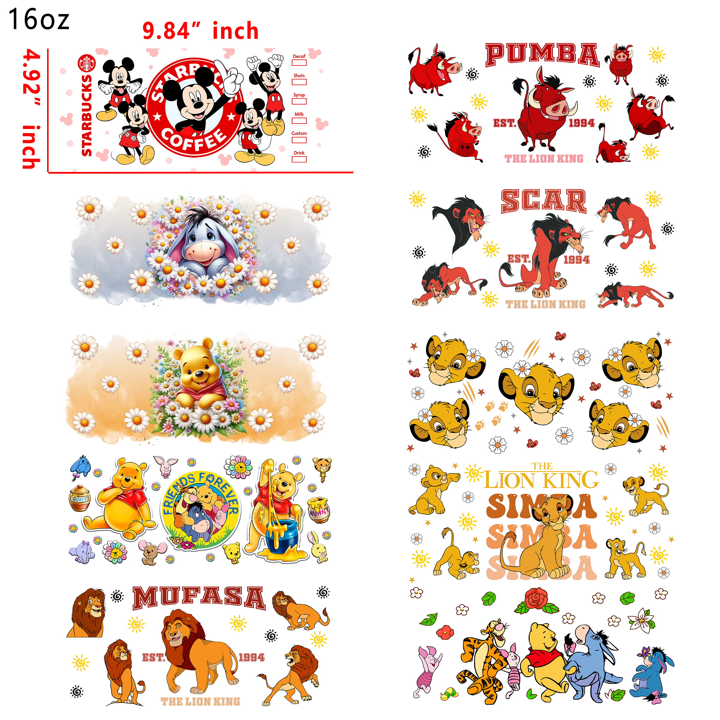 20 PCS Disney Mixed UV DTF Cup wraps 16OZ tumbler water proof