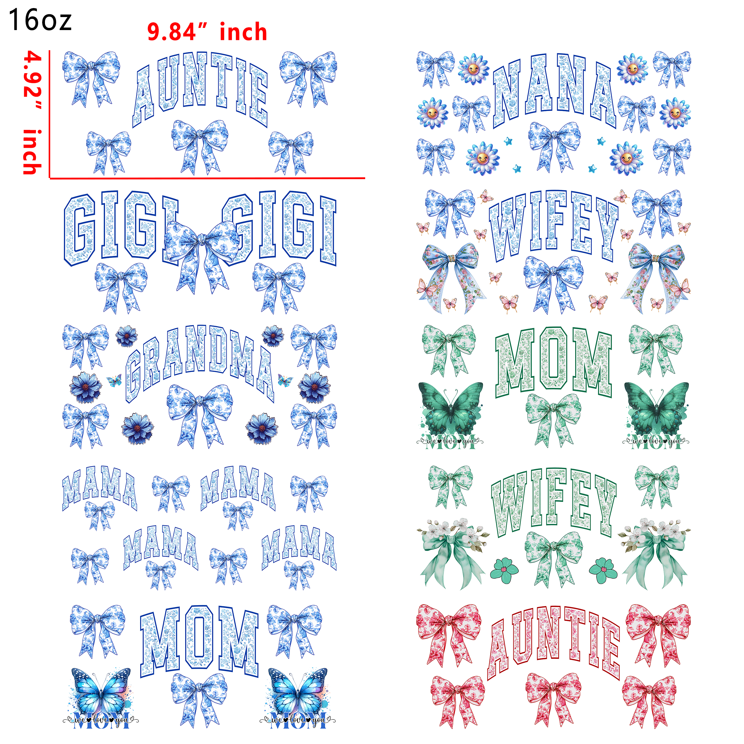 20 PCS Family Name UV DTF Cup wraps 16OZ tumbler water proof