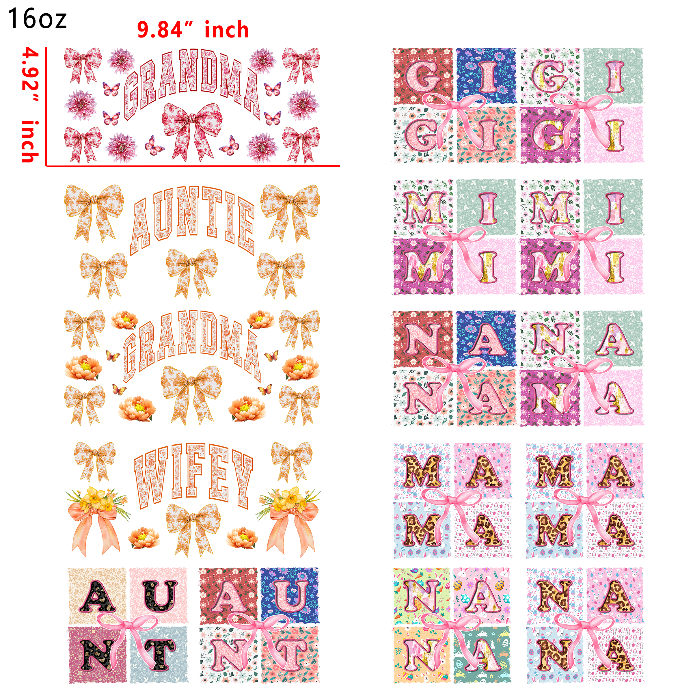 20 PCS Family Name UV DTF Cup wraps 16OZ tumbler water proof