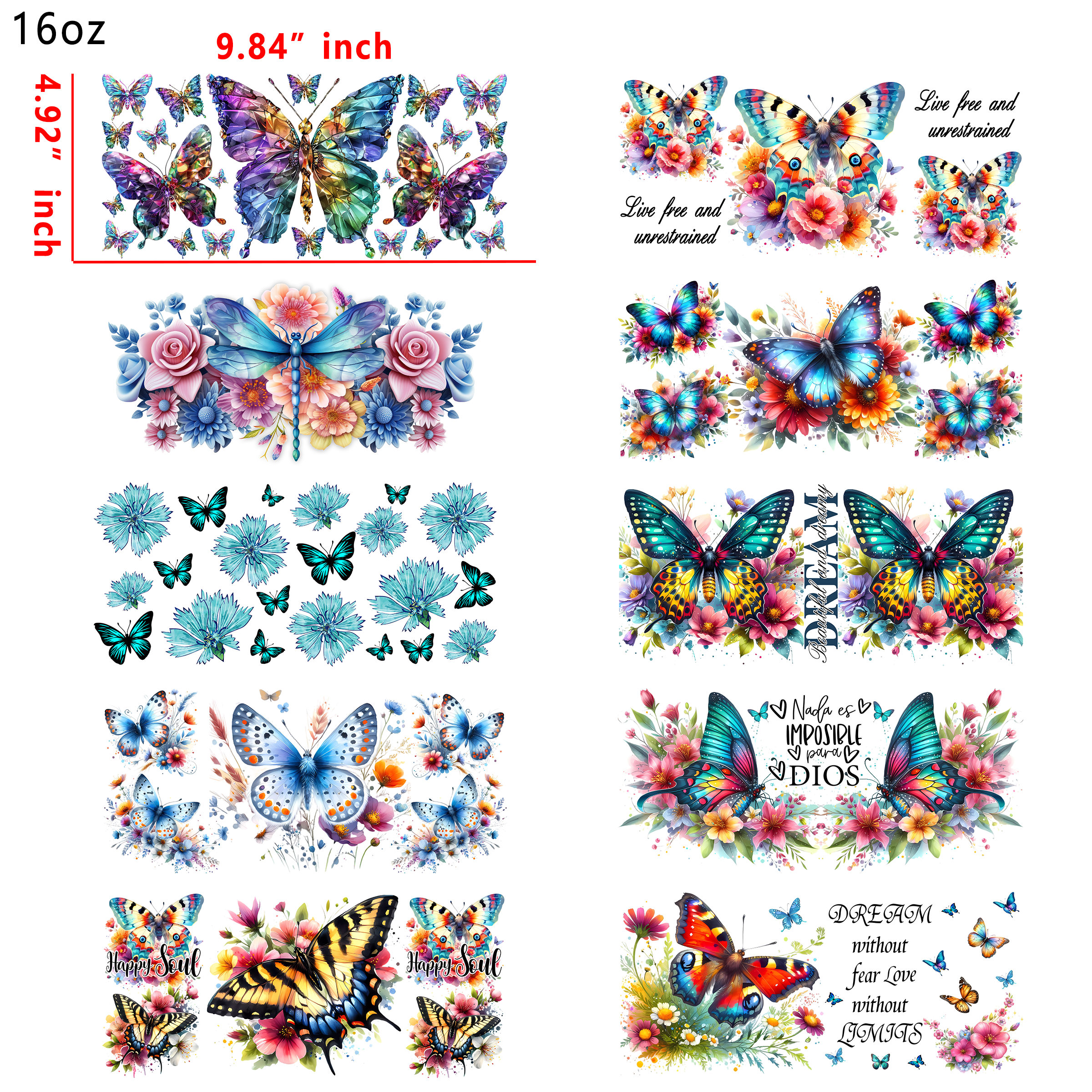 20 PCS Butterfly Animal UV DTF Cup wraps 16OZ tumbler water proof