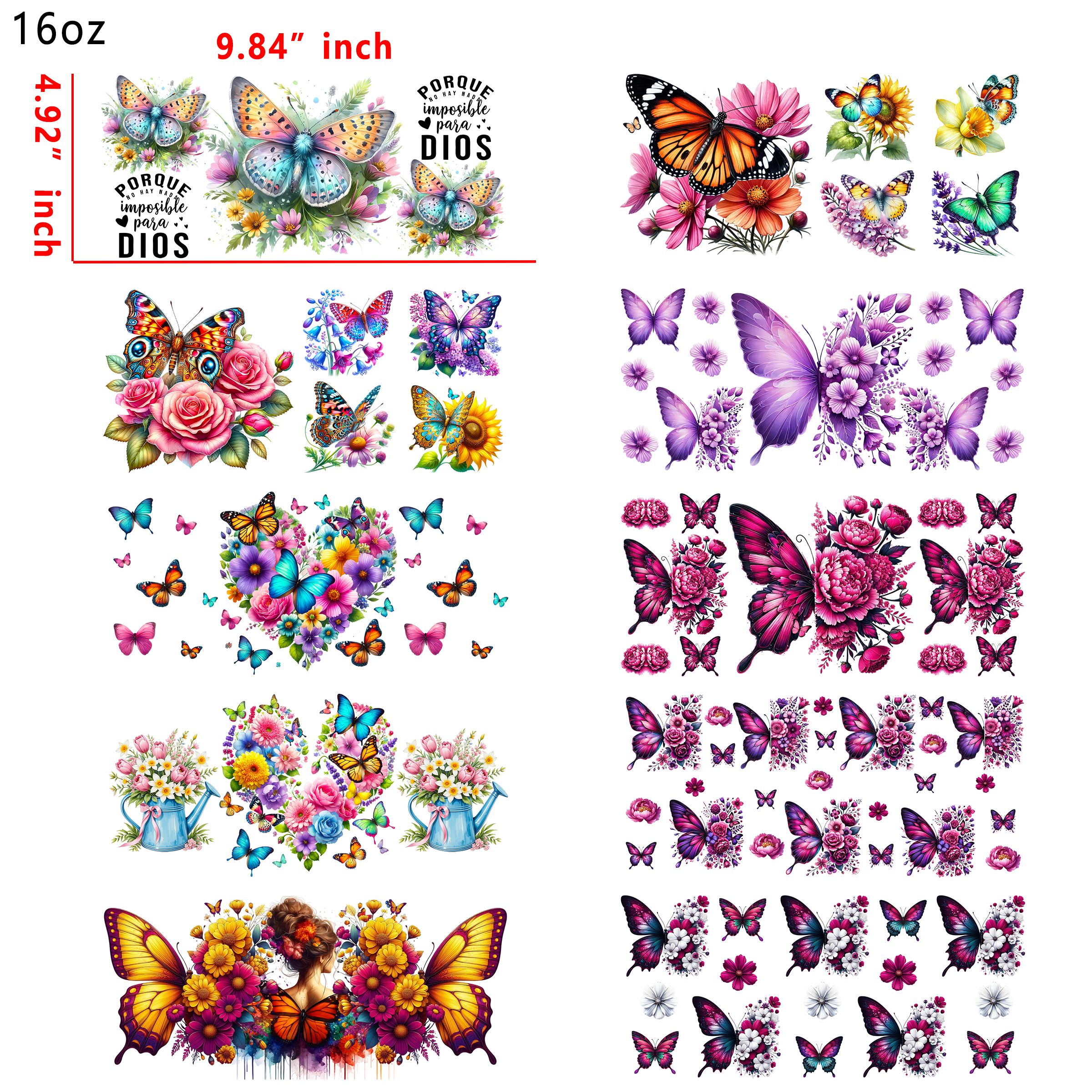 20 PCS Butterfly Animal UV DTF Cup wraps 16OZ tumbler water proof