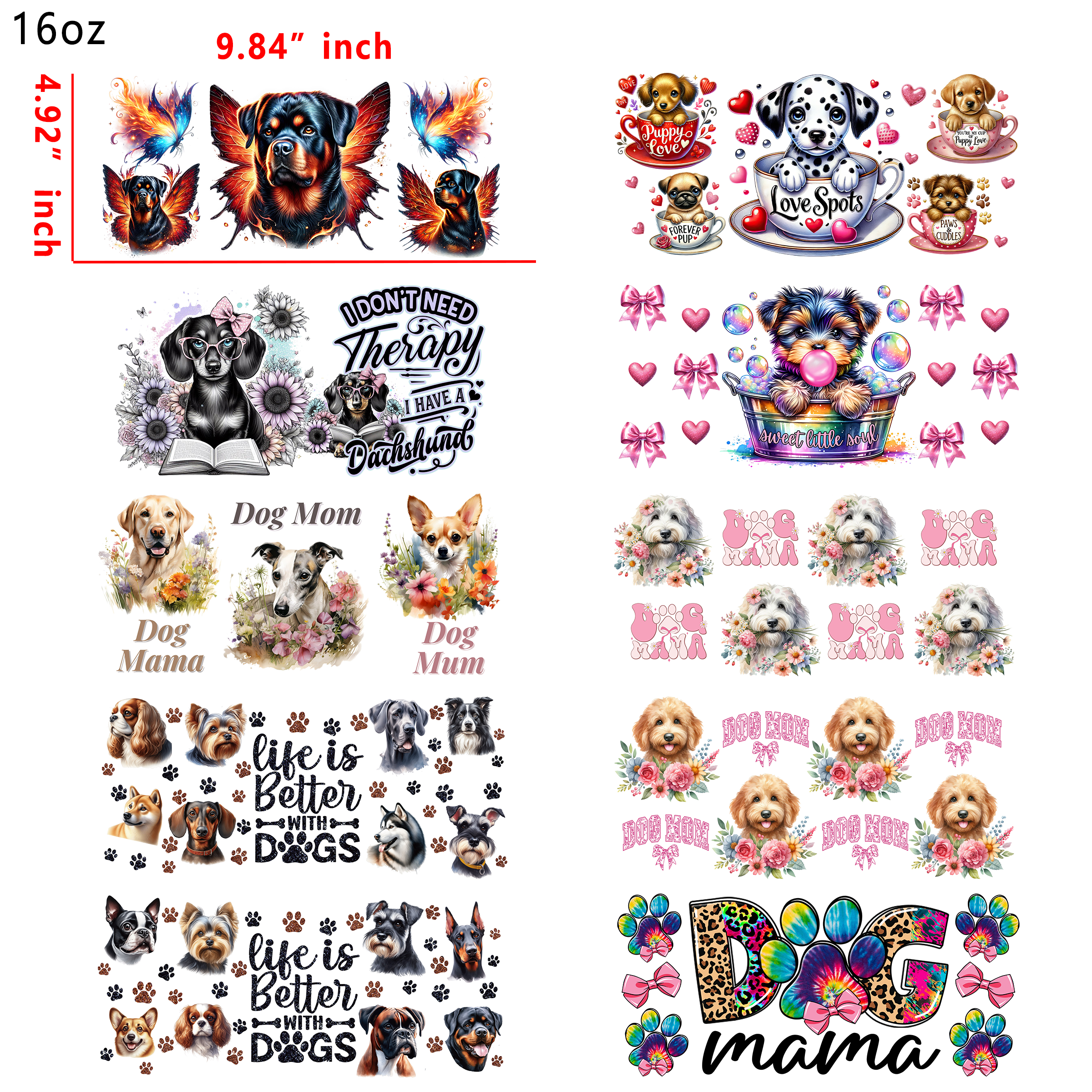 20 PCS Dog Mom Mama UV DTF Cup wraps 16OZ tumbler water proof