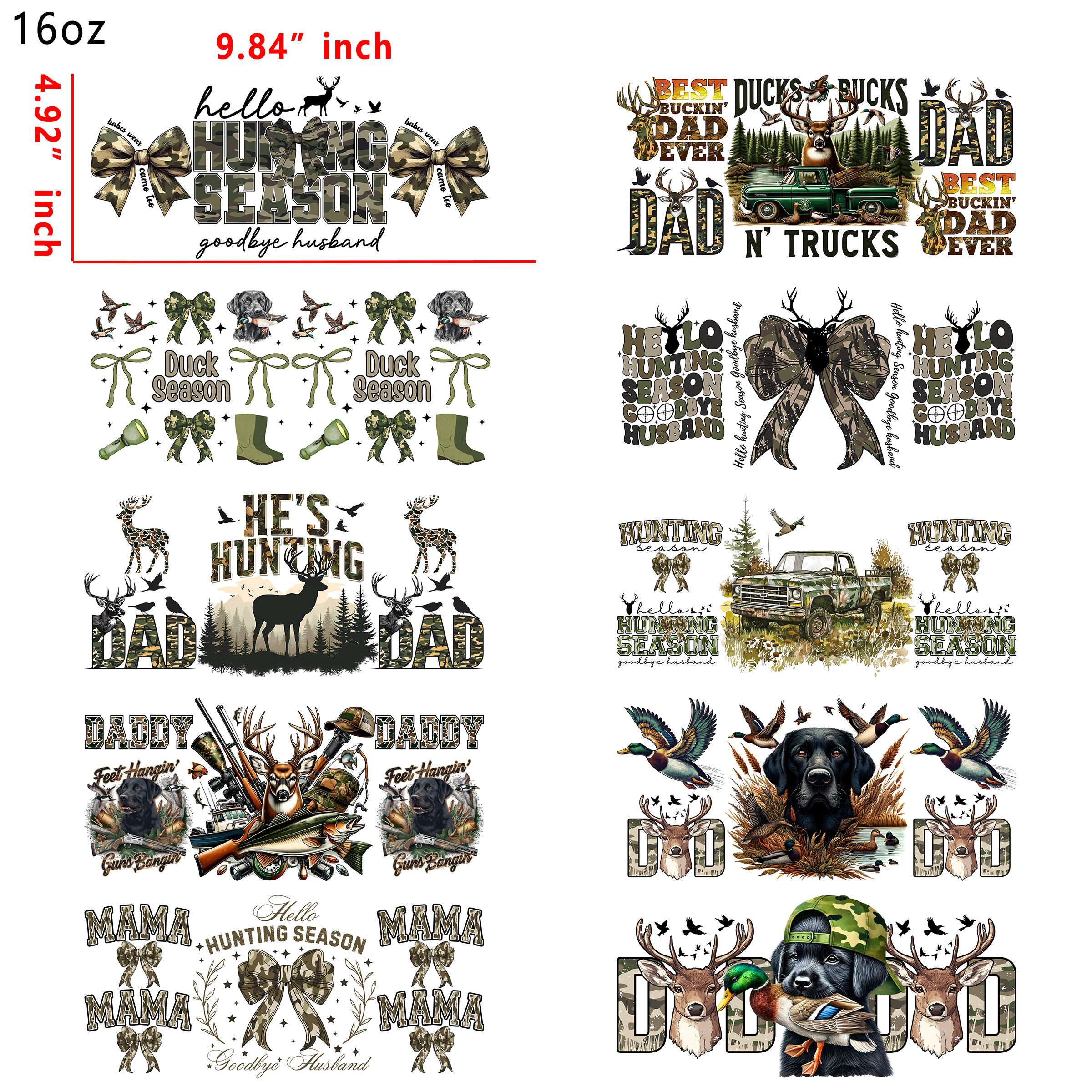 20 PCS Fish Hunting UV DTF Cup wraps 16OZ tumbler water proof