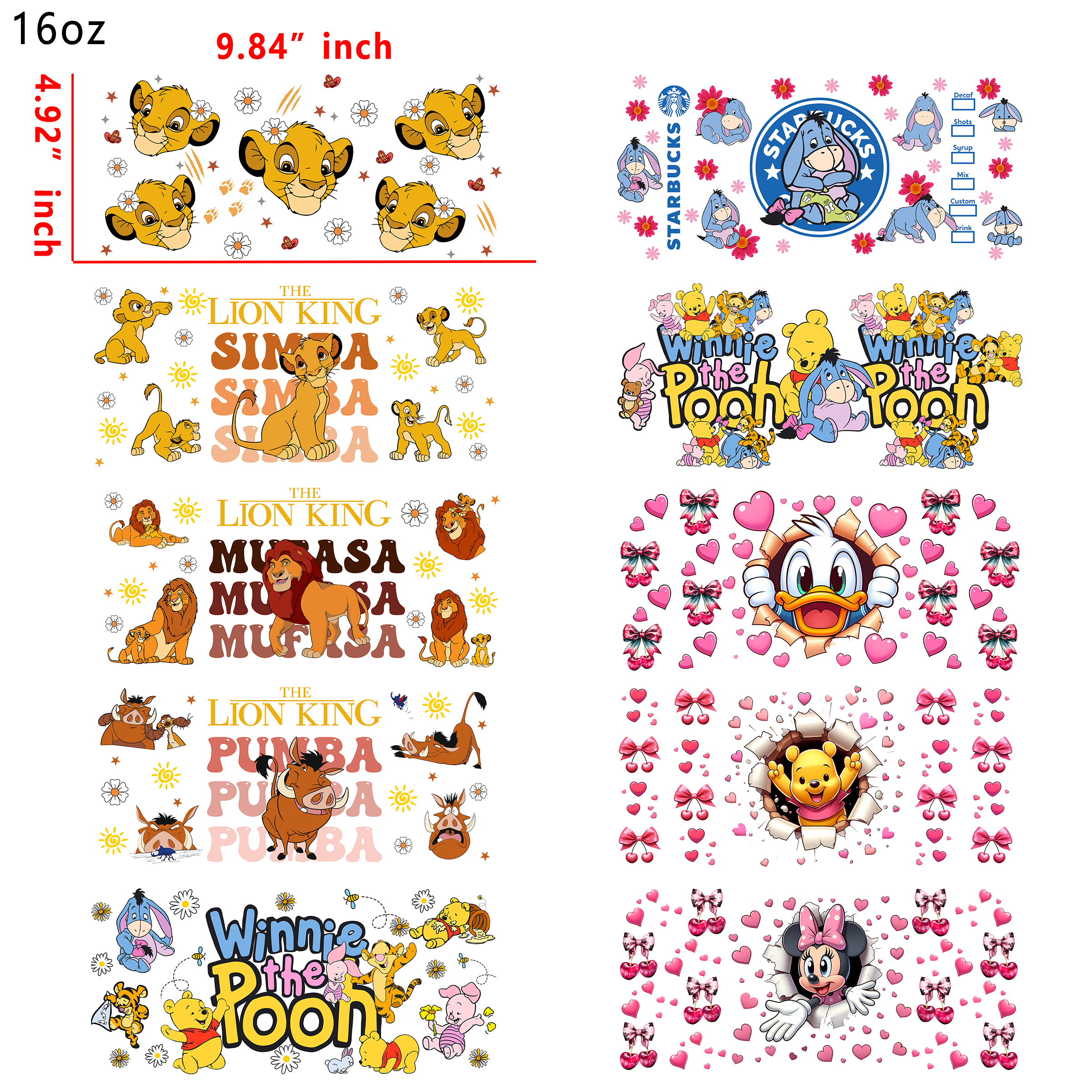 20 PCS Disney Coffee mixed UV DTF Cup wraps 16OZ tumbler water proof