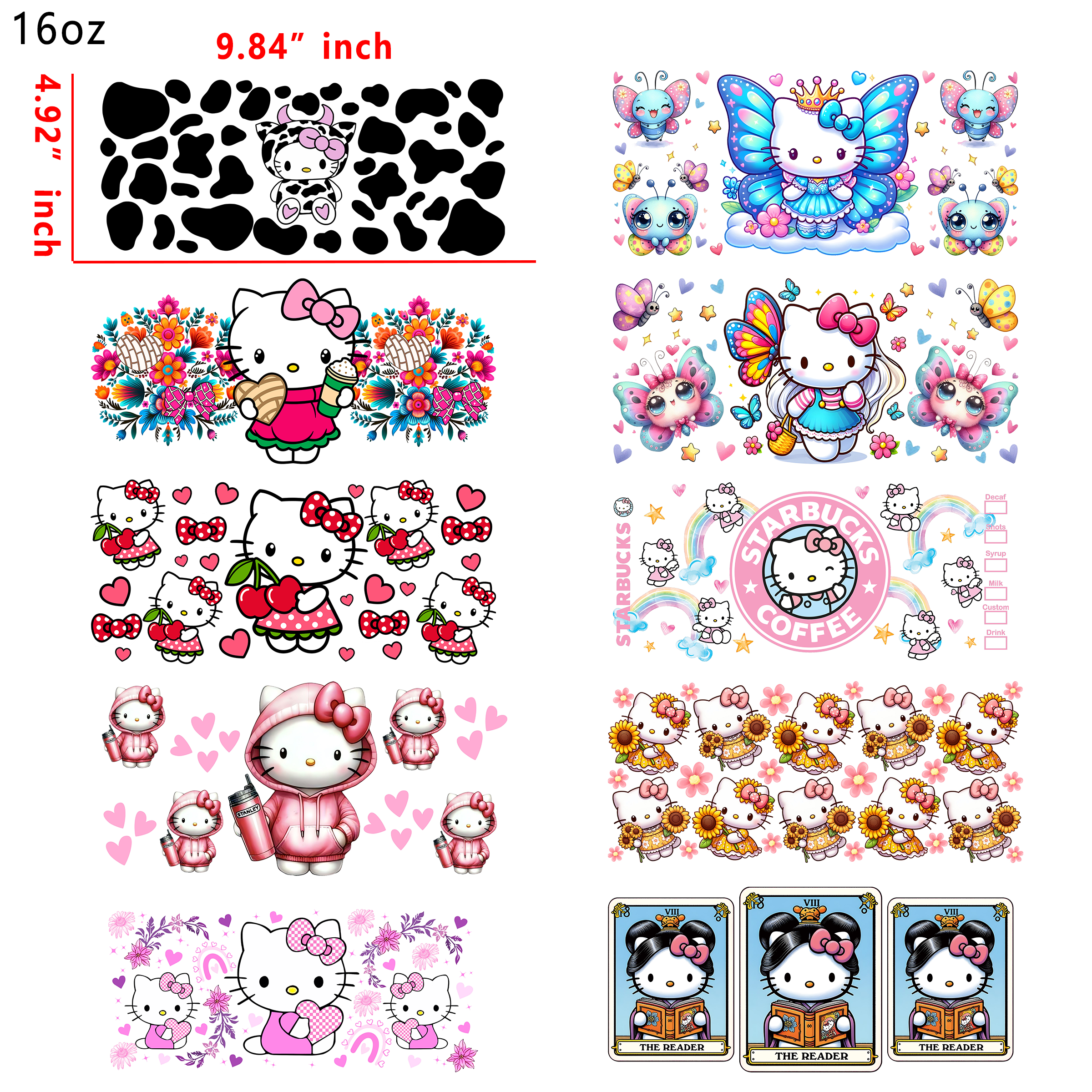 20 PCS Hello Kitty Sanrio UV DTF Cup wraps 16OZ tumbler water proof