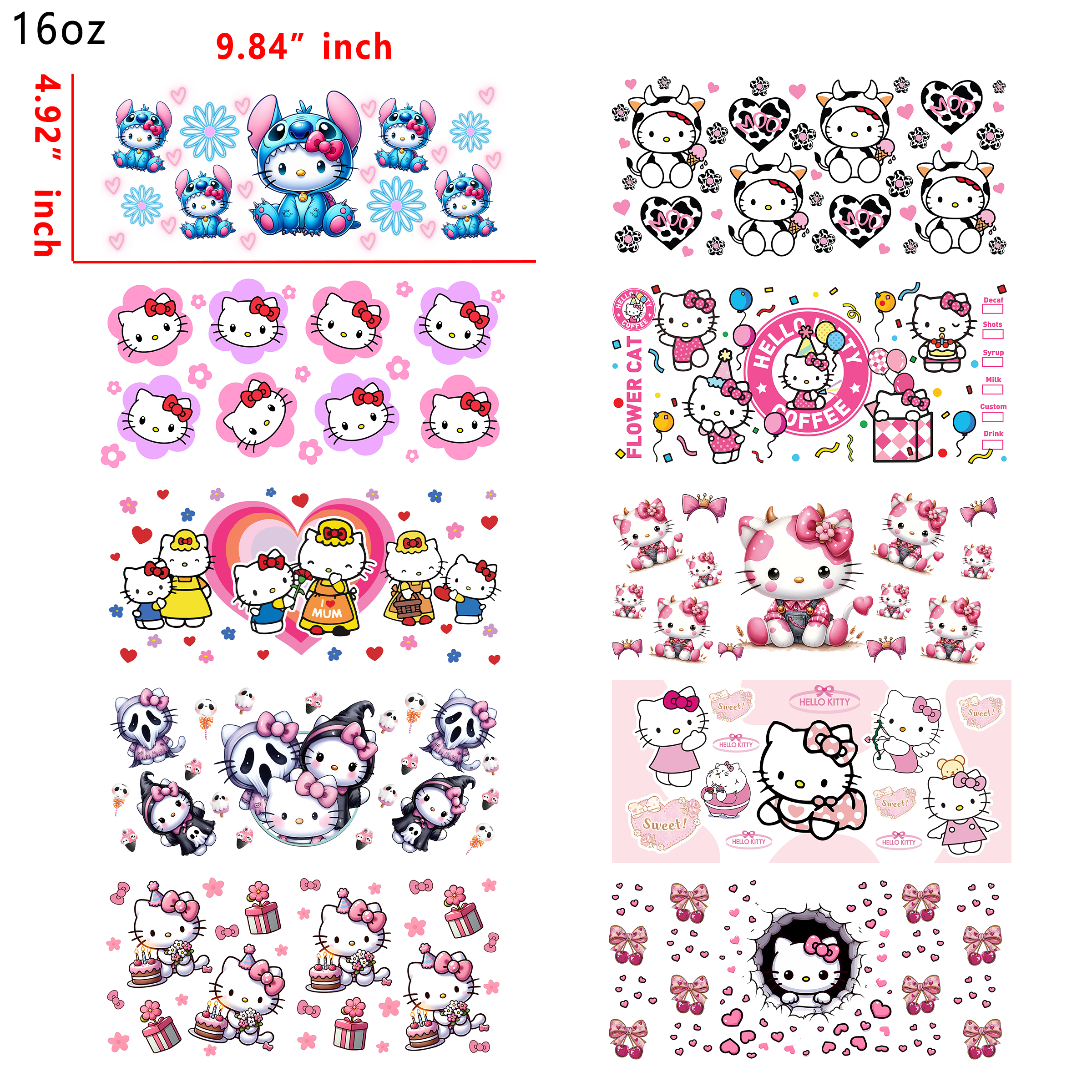 20 PCS Hello Kitty Sanrio UV DTF Cup wraps 16OZ tumbler water proof