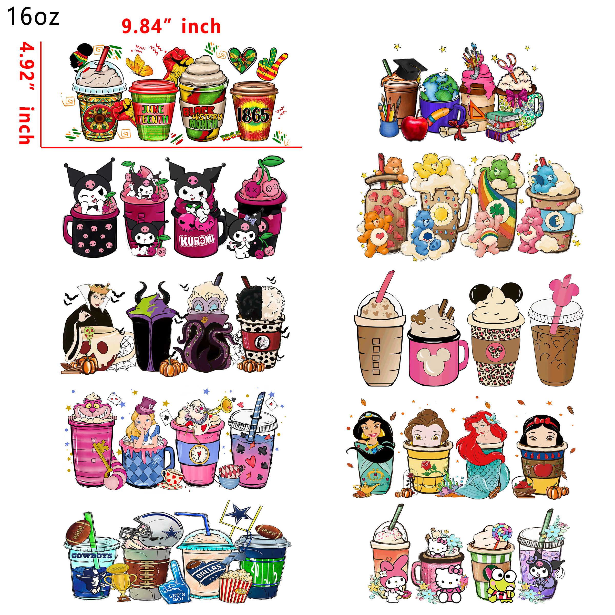 20 PCS Coffee Bottle DTF Cup wraps 16OZ tumbler water proof