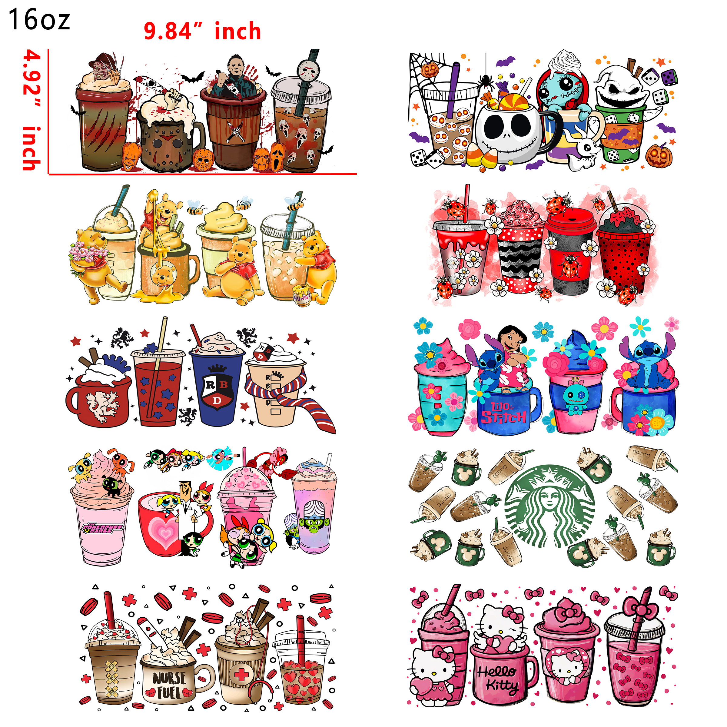 20 PCS Coffee Bottle DTF Cup wraps 16OZ tumbler water proof