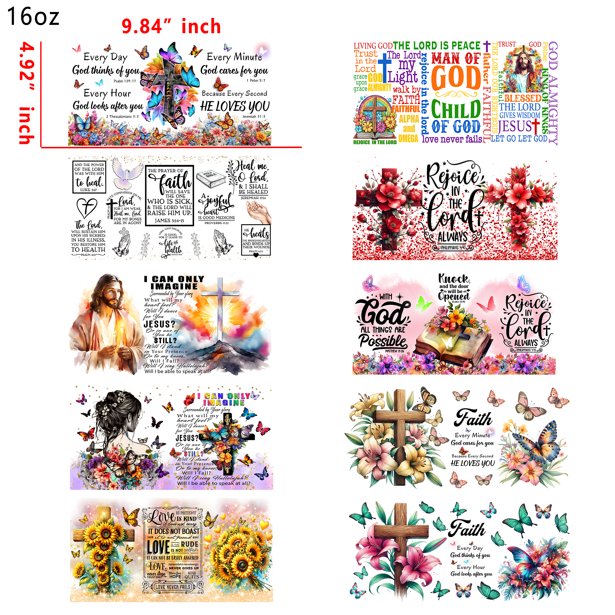 (X9) 20 PCS Christian Faith DTF Cup wraps 16OZ tumbler water proof