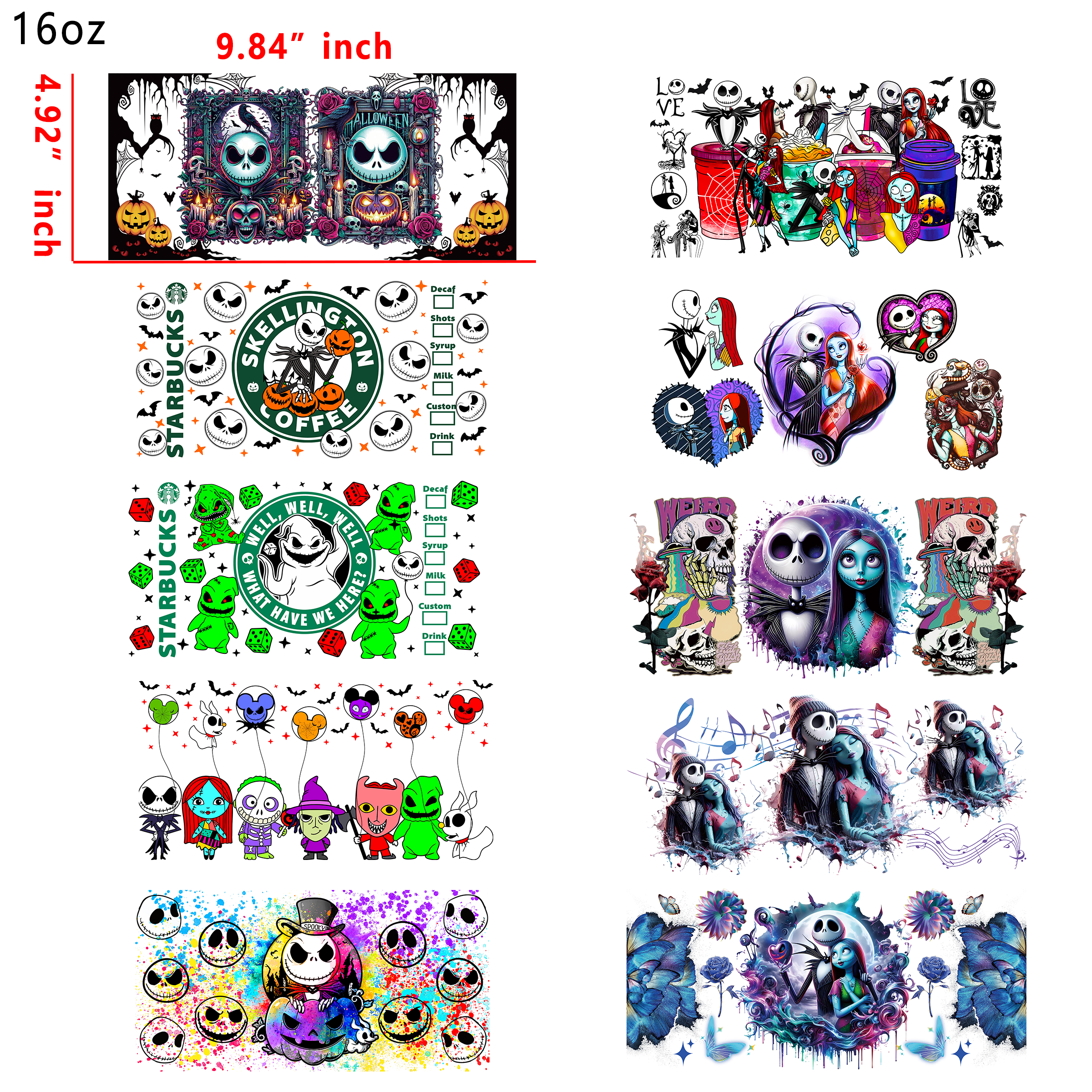 (U31) 20 PCS NBC Horror DTF Cup wraps 16OZ tumbler water proof