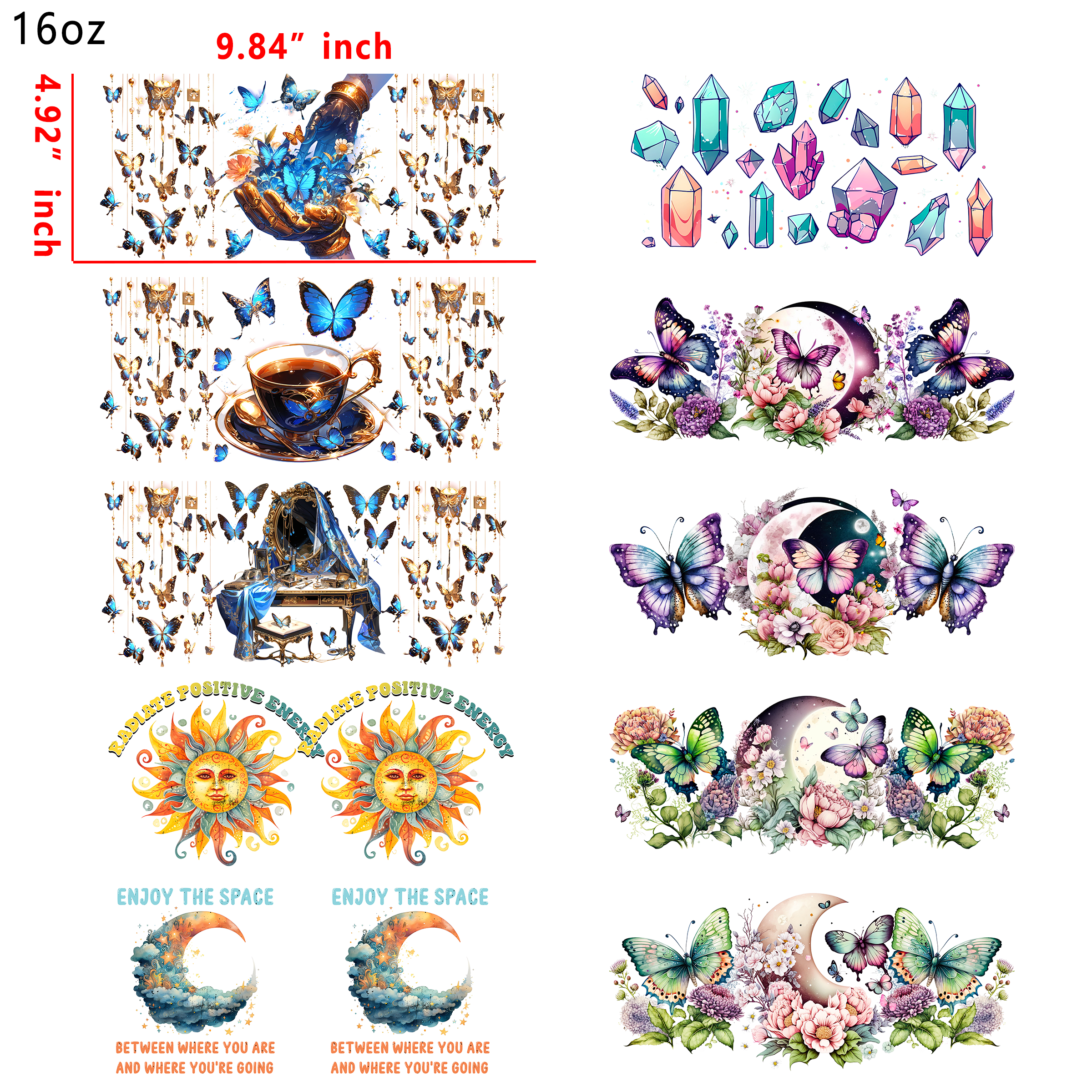 10 PCS Fairy butterfly DTF Cup wraps 16OZ tumbler water proof