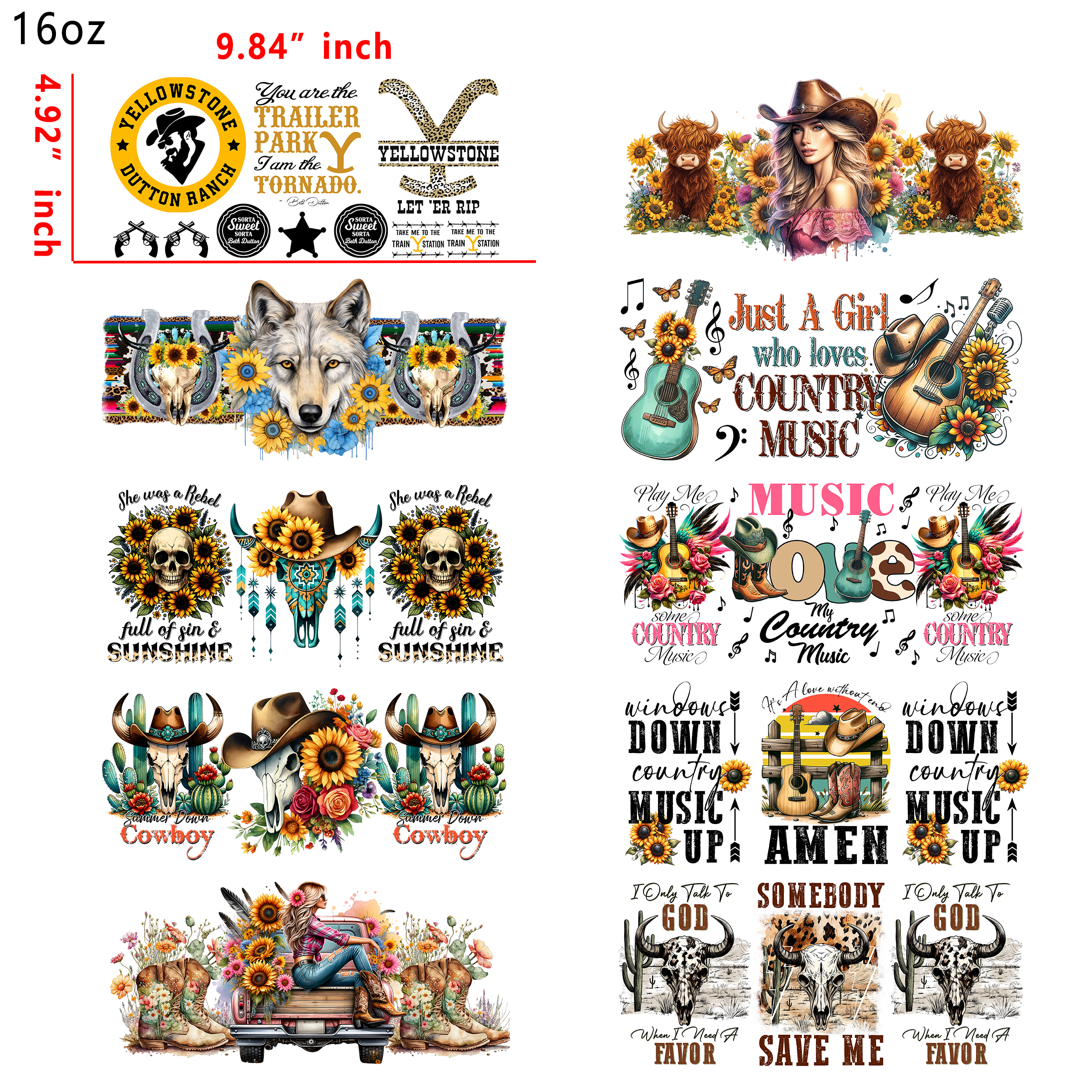 20 PCS Yellow stone DTF Cup wraps 16OZ tumbler water proof
