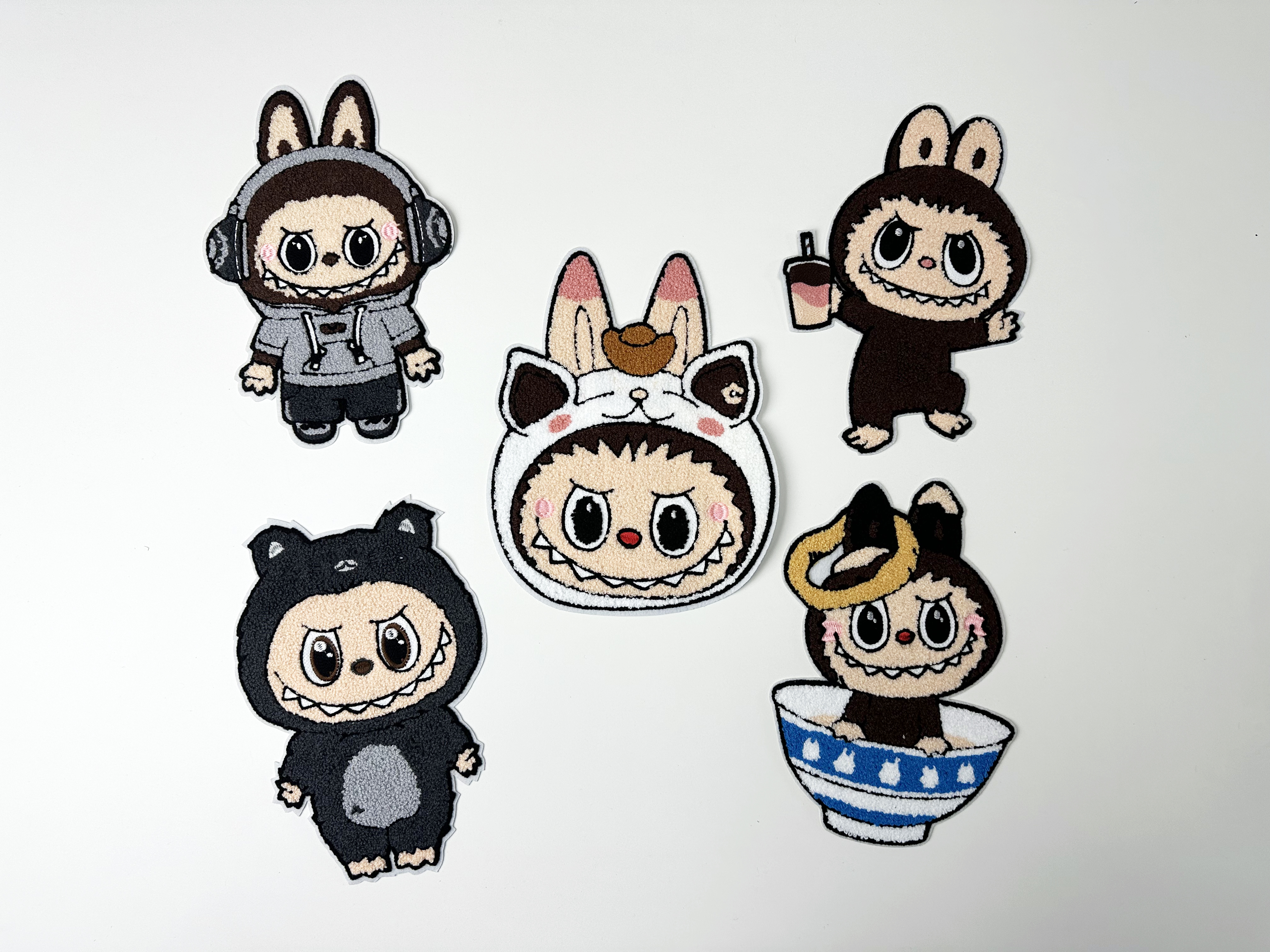 5 PCS Labubu Patches DTF heat transfer vinyl for T-shirt hoodies fabrics