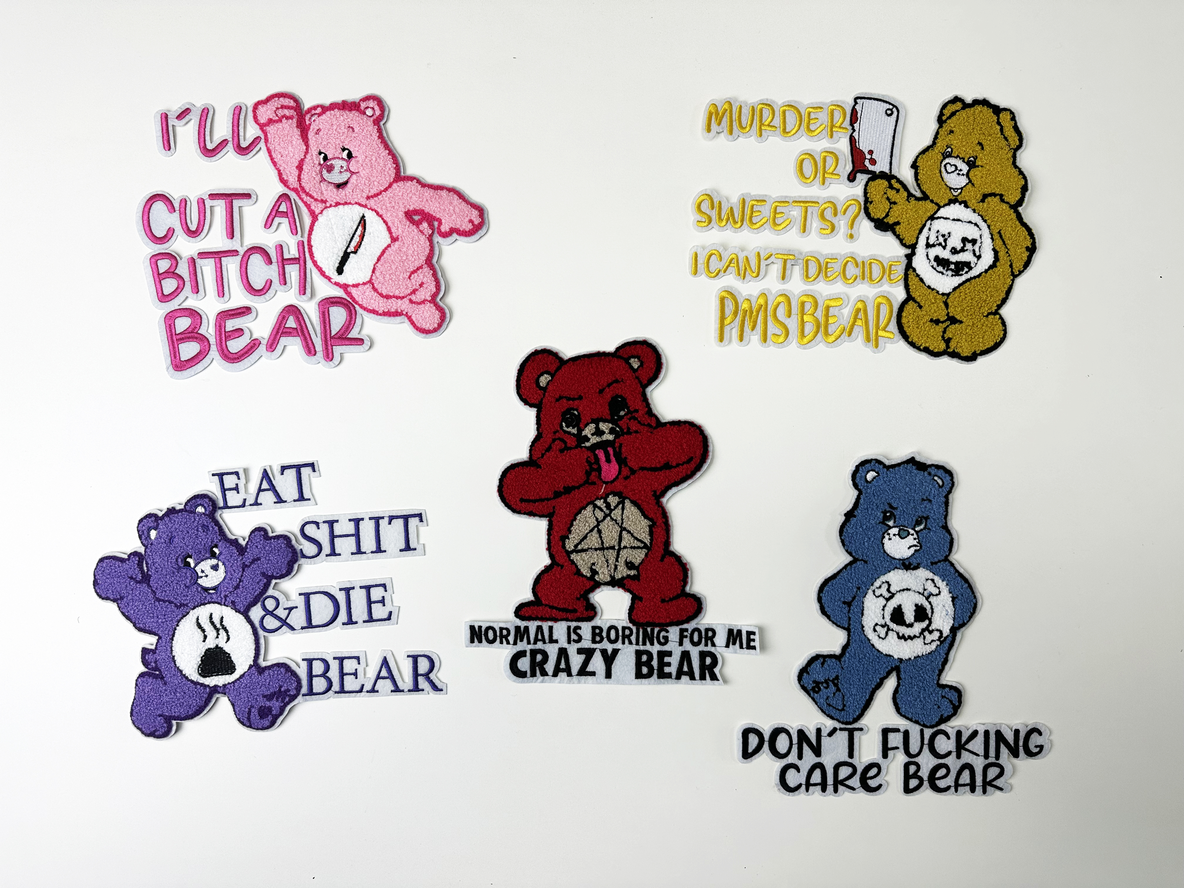 4 PCS Carebear Cartoon Patches DTF heat transfer vinyl for T-shirt hoodies fabrics