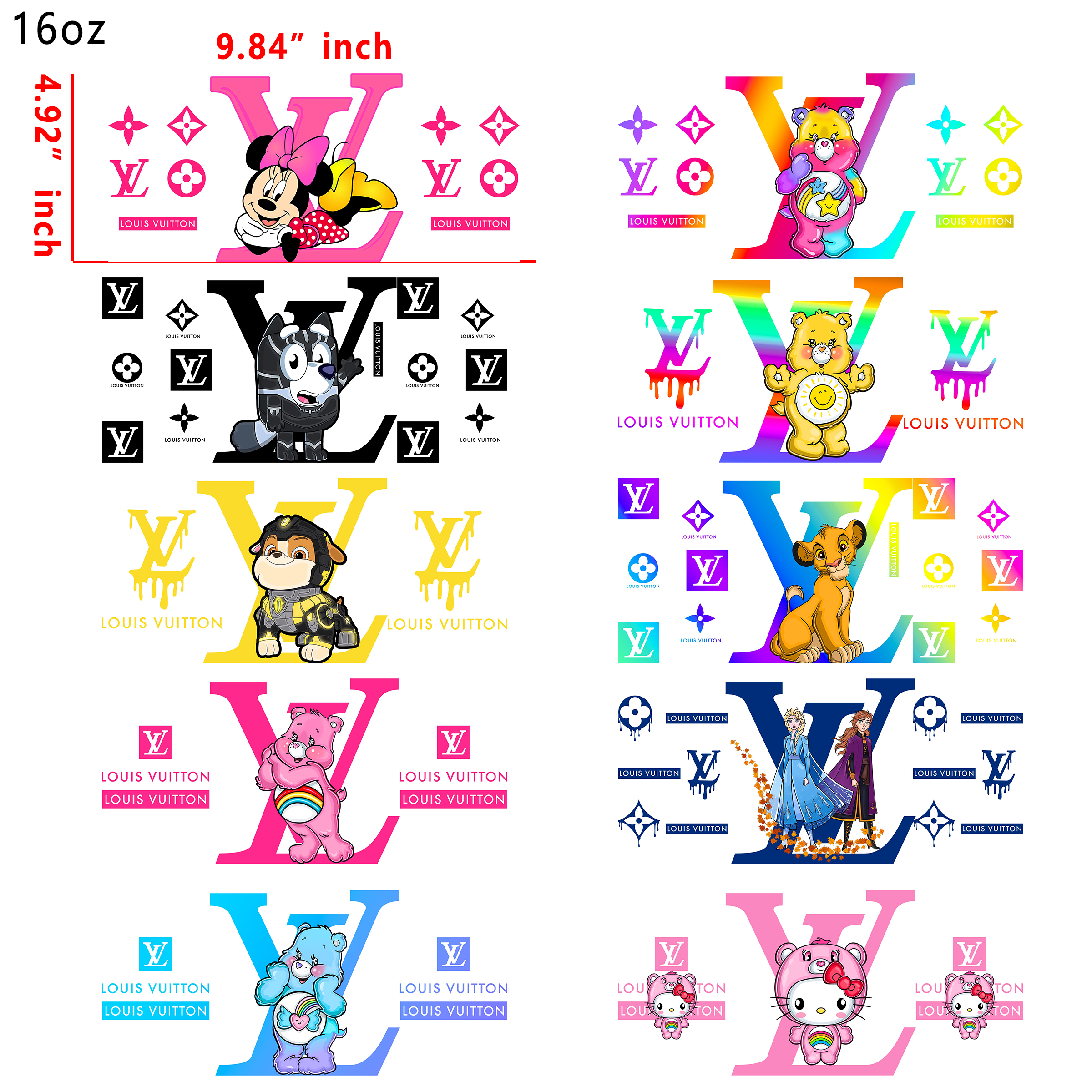 20 PCS Disney Cartoon Mixed Designer DTF Cup wraps 16OZ tumbler water proof