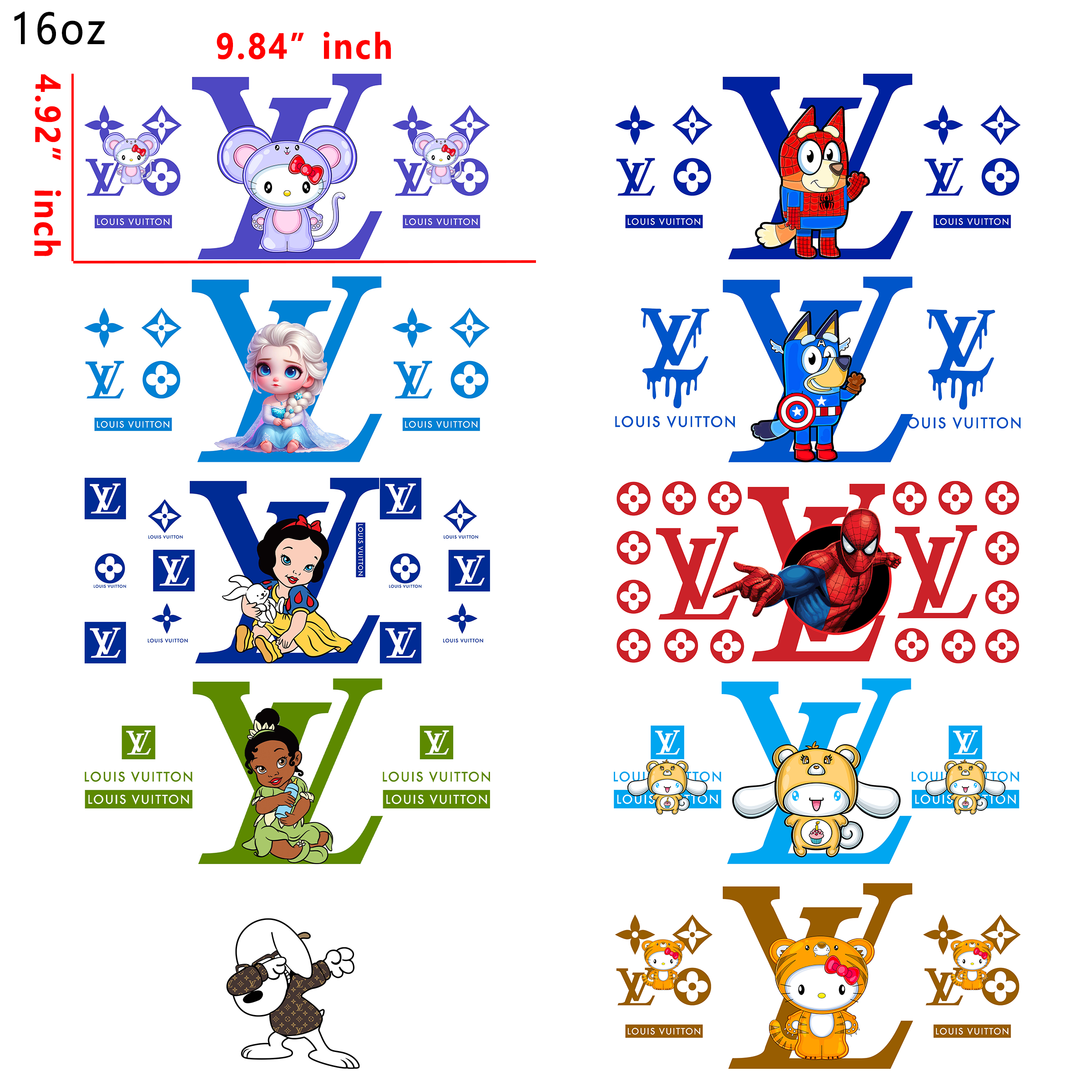 20 PCS Disney Cartoon Mixed Designer DTF Cup wraps 16OZ tumbler water proof
