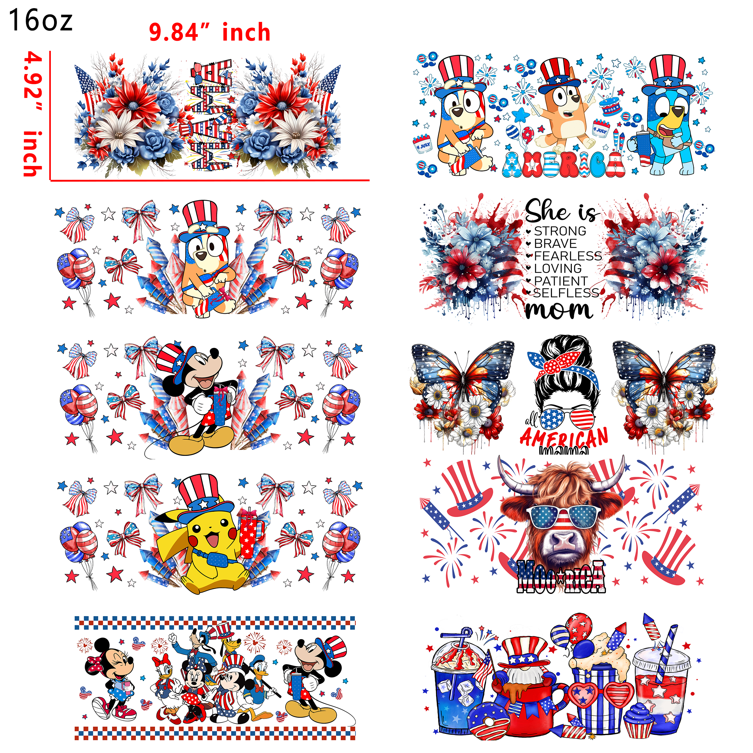 20 PCS 4th of July DTF Cup wraps 16OZ tumbler water proof