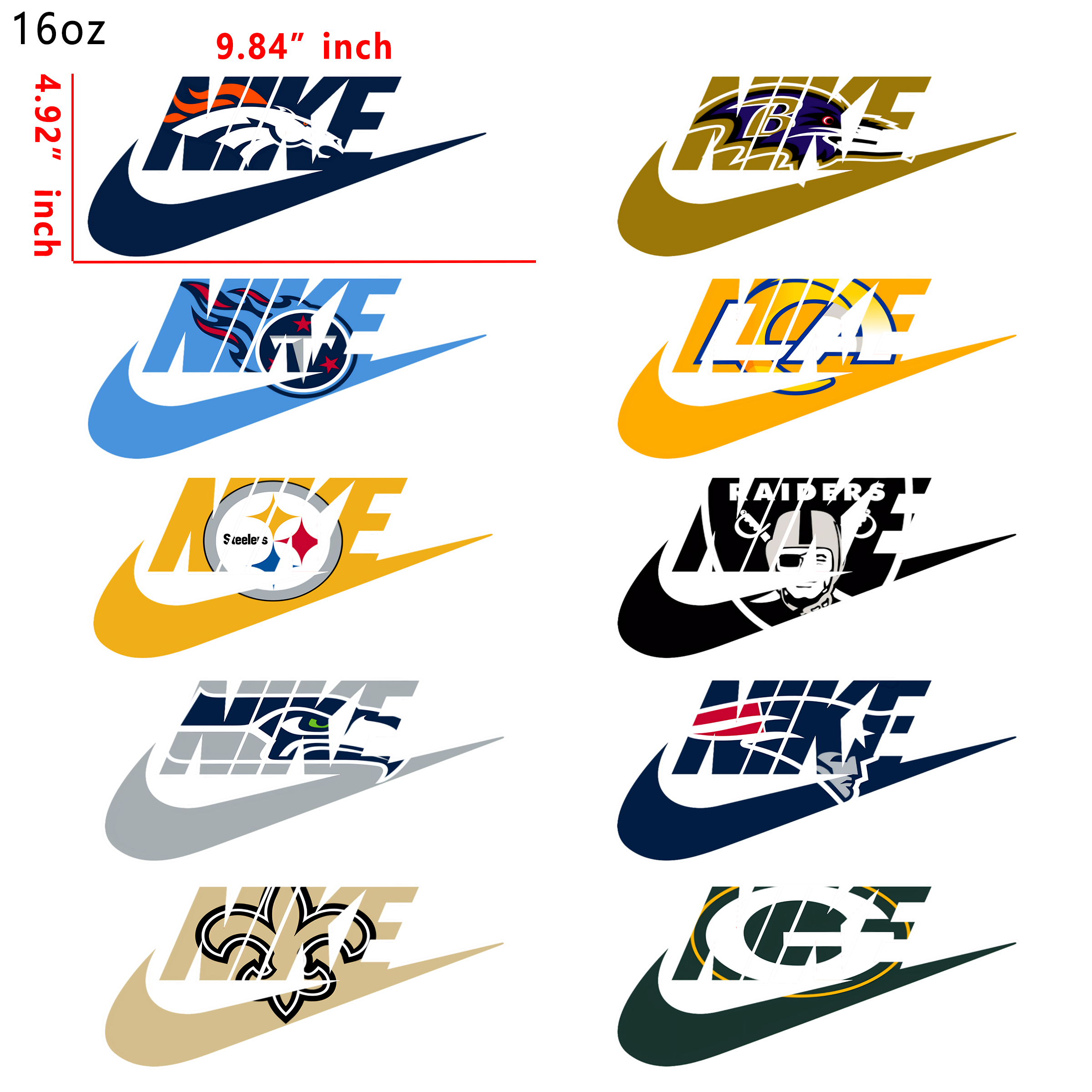 20 PCS NFL Nike Designer DTF Cup wraps 16OZ tumbler water proof