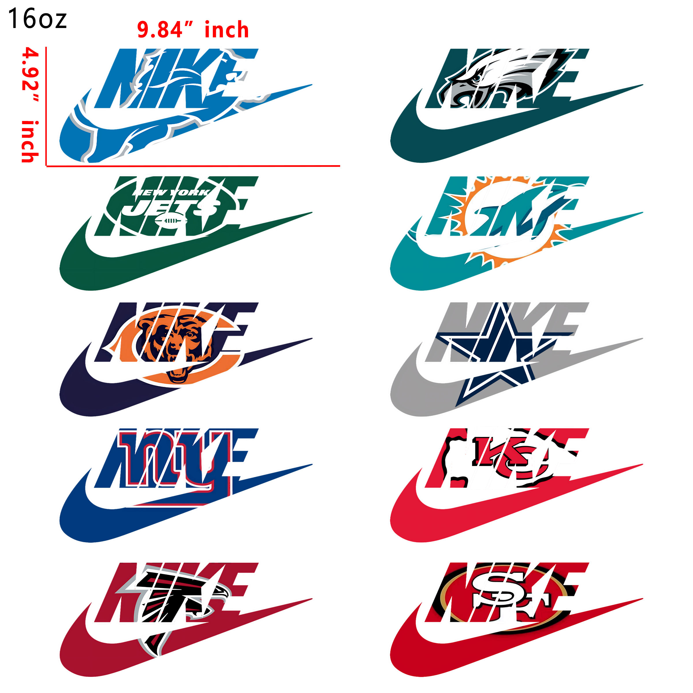 20 PCS NFL Nike Designer DTF Cup wraps 16OZ tumbler water proof