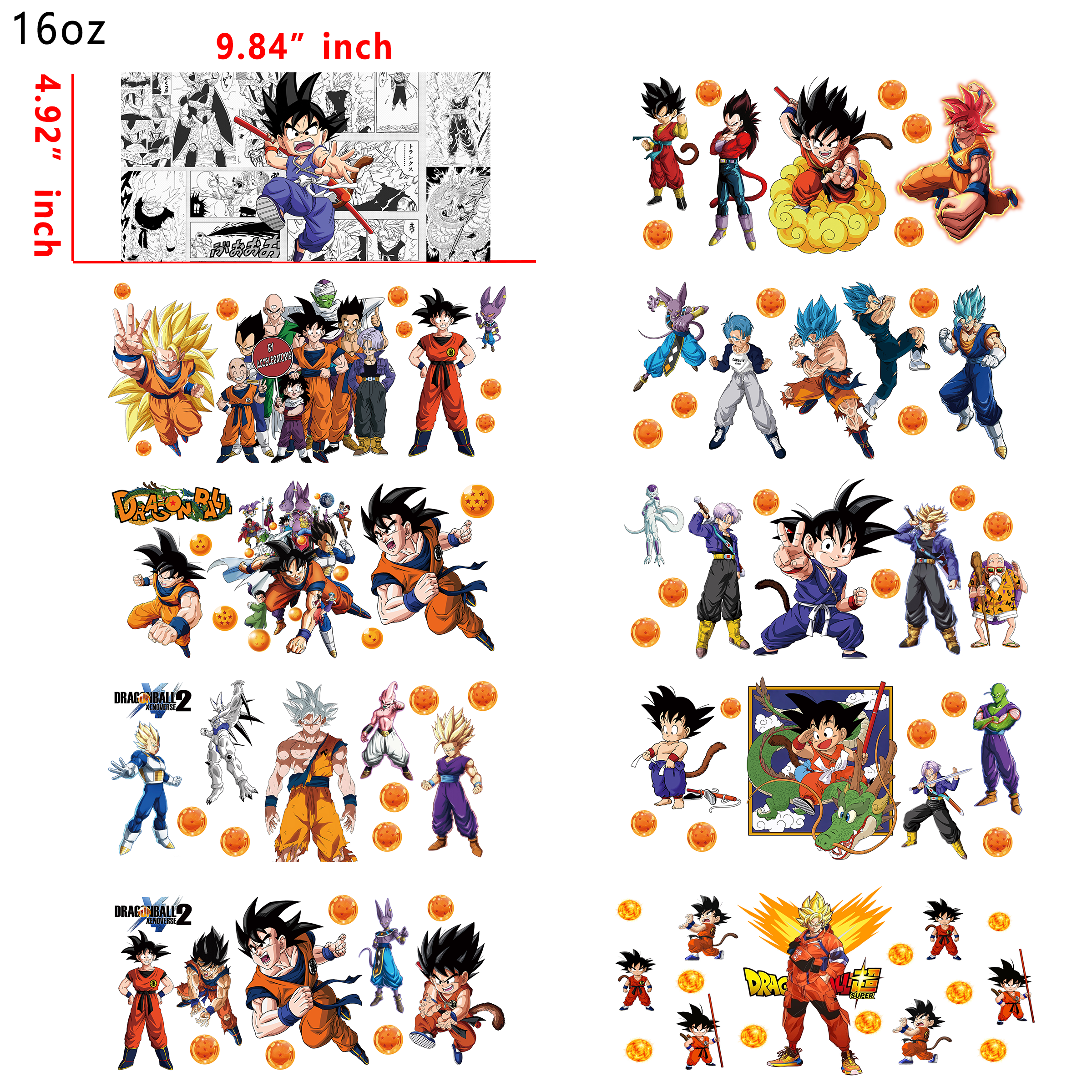 20 PCS DBZ Anime DTF Cup wraps 16OZ tumbler water proof