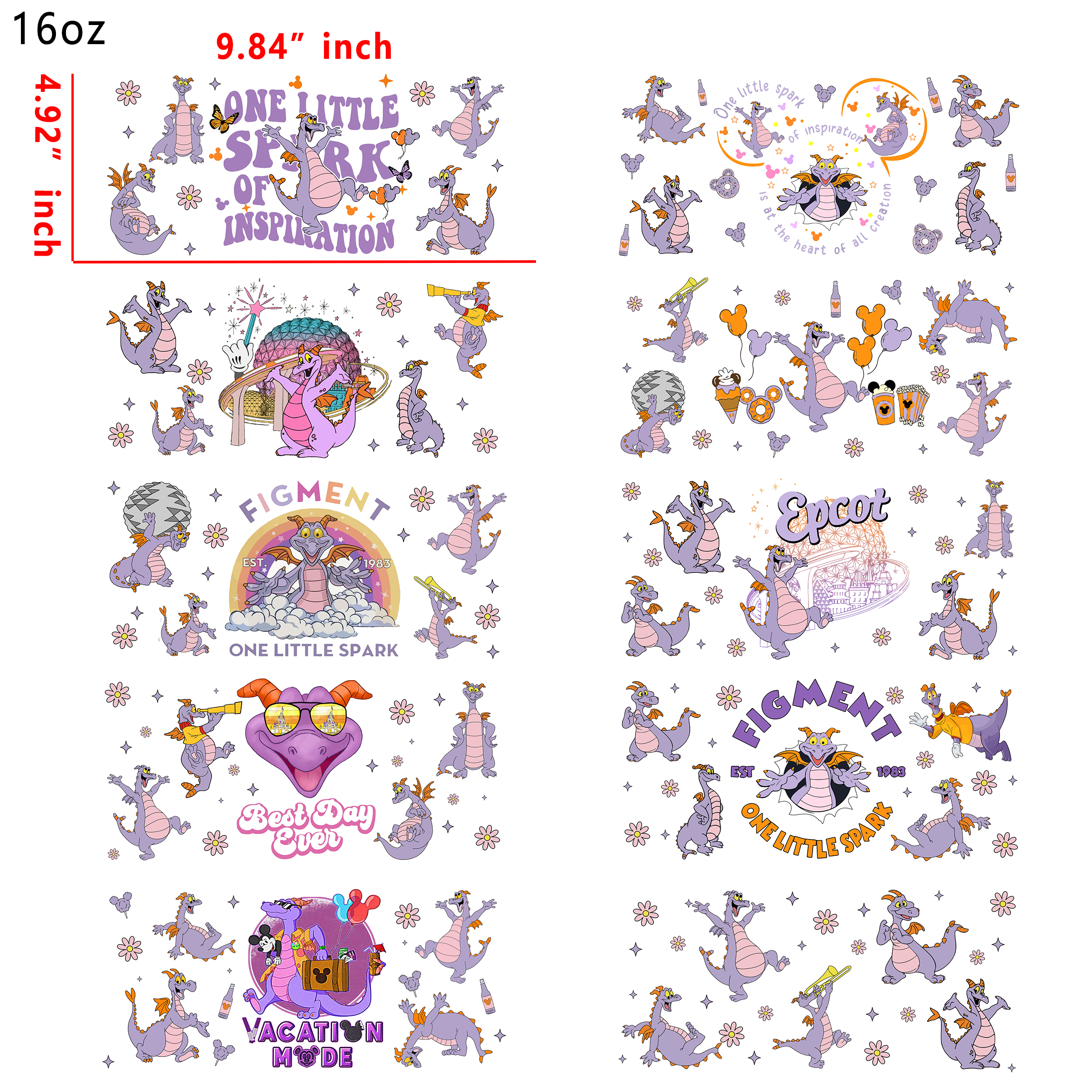 10 PCS Figment Game DTF Cup wraps 16OZ tumbler water proof