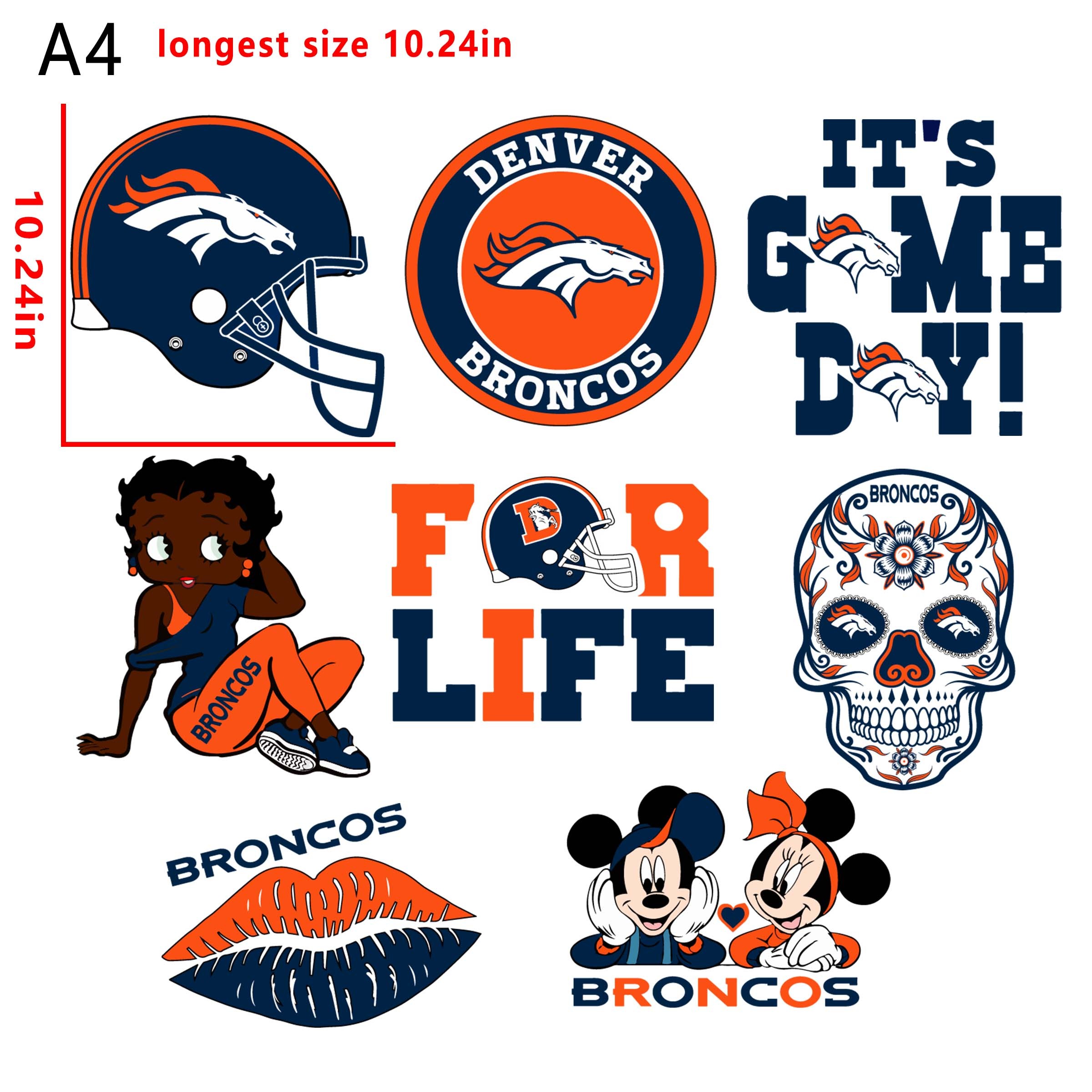 (N10) NFL Broncos football team bundle DTF heat transfer vinyl for T-shirt hoodies