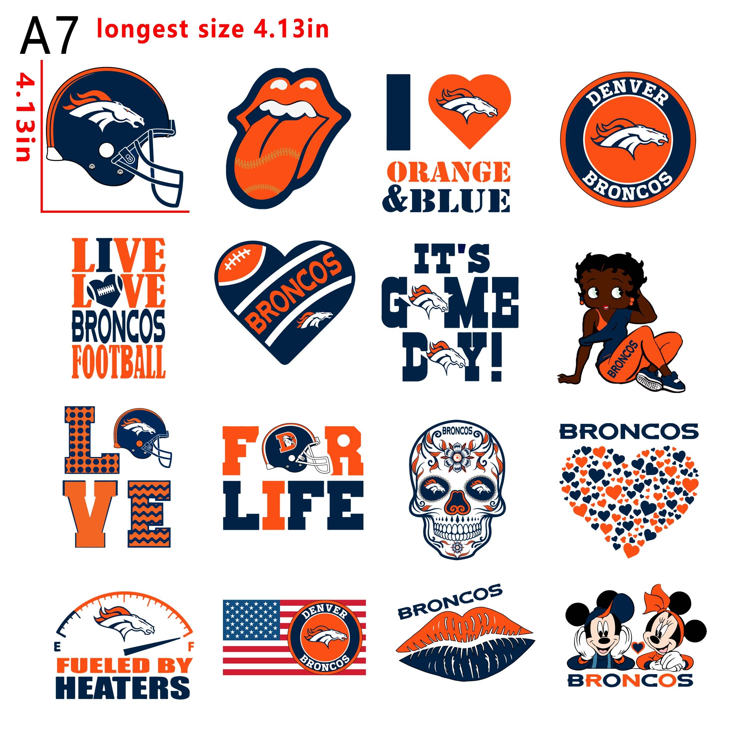 (N10) NFL Broncos football team bundle DTF heat transfer vinyl for T-shirt hoodies