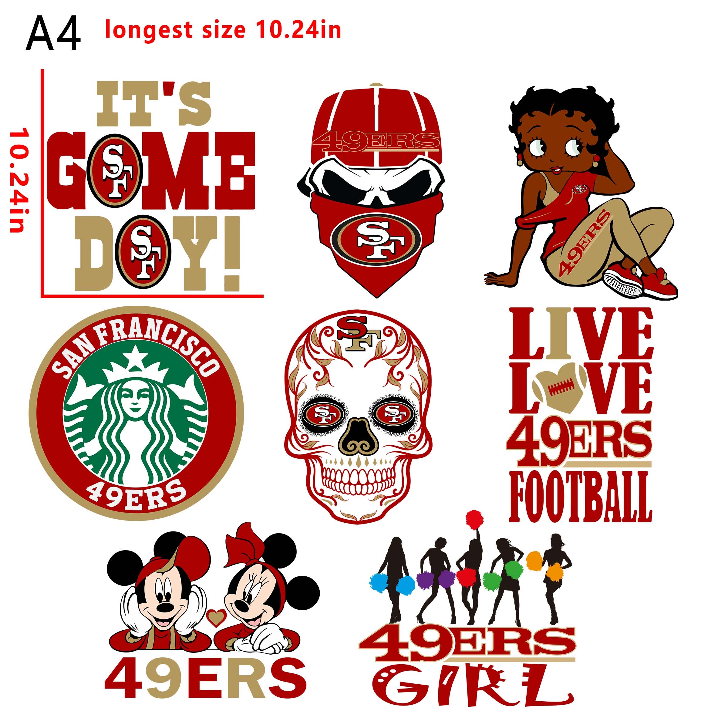 (N12) NFL 49ers football team bundle DTF heat transfer vinyl for T-shirt hoodies
