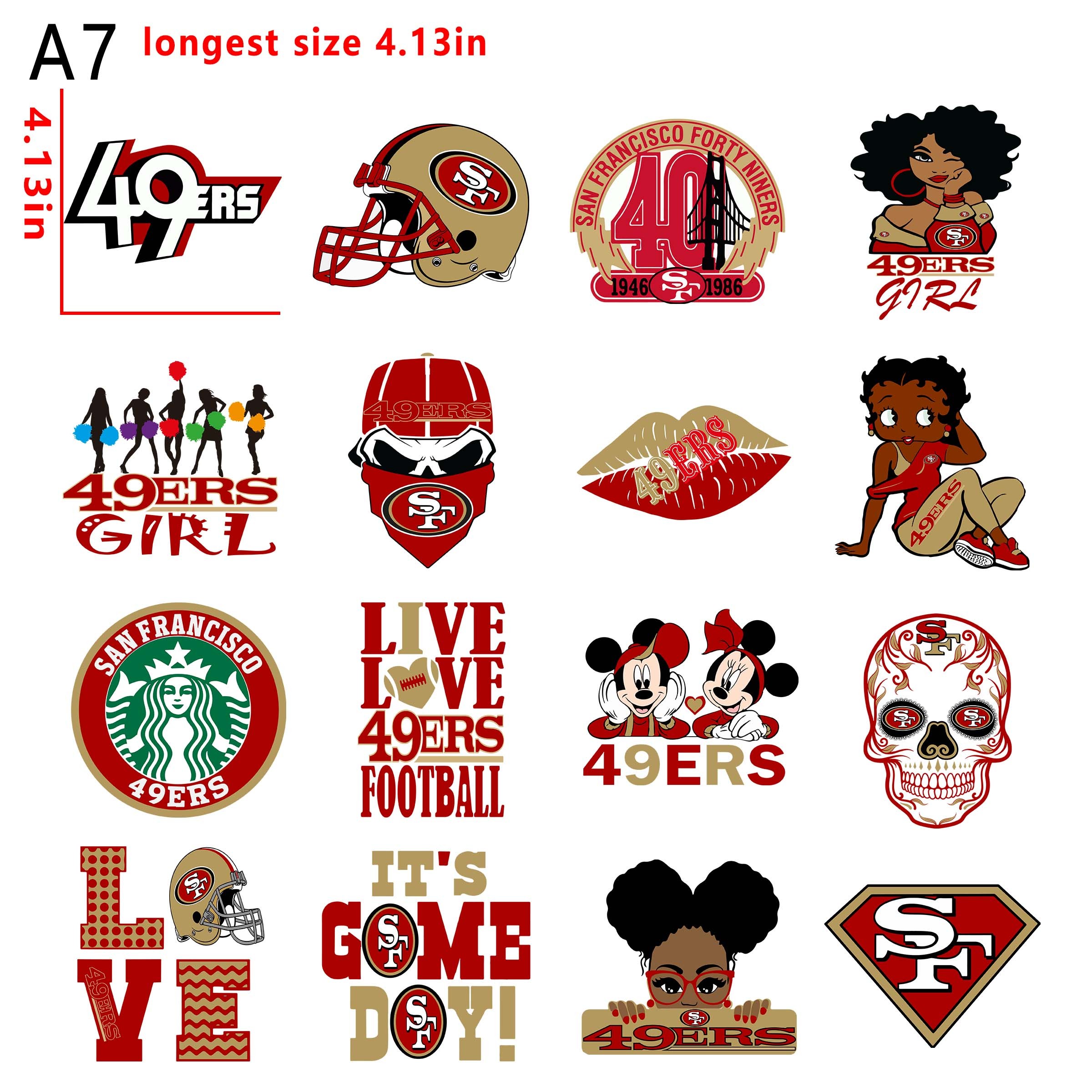 (N12) NFL 49ers football team bundle DTF heat transfer vinyl for T-shirt hoodies