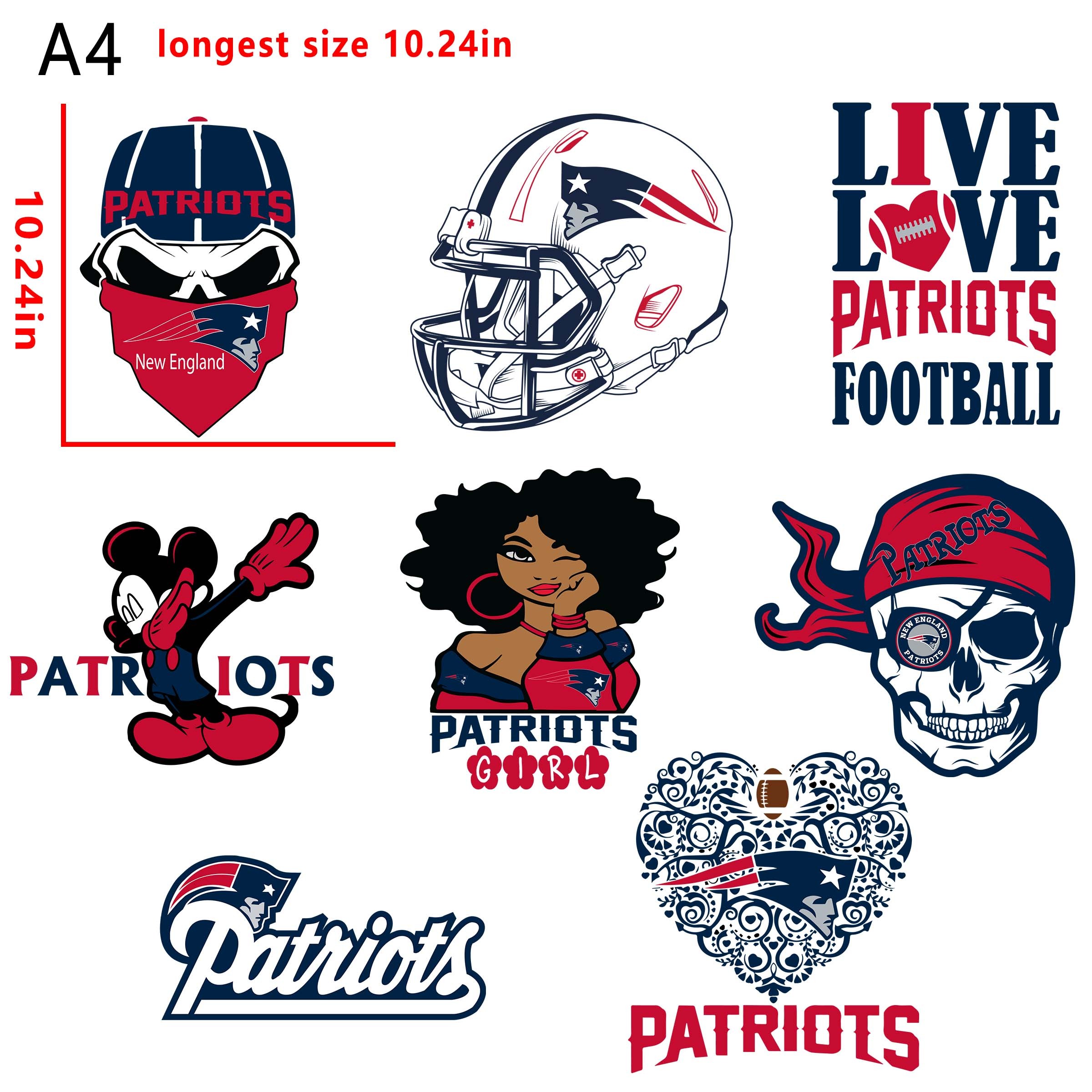 (N13) NFL Patriots football team bundle DTF heat transfer vinyl for T-shirt hoodies