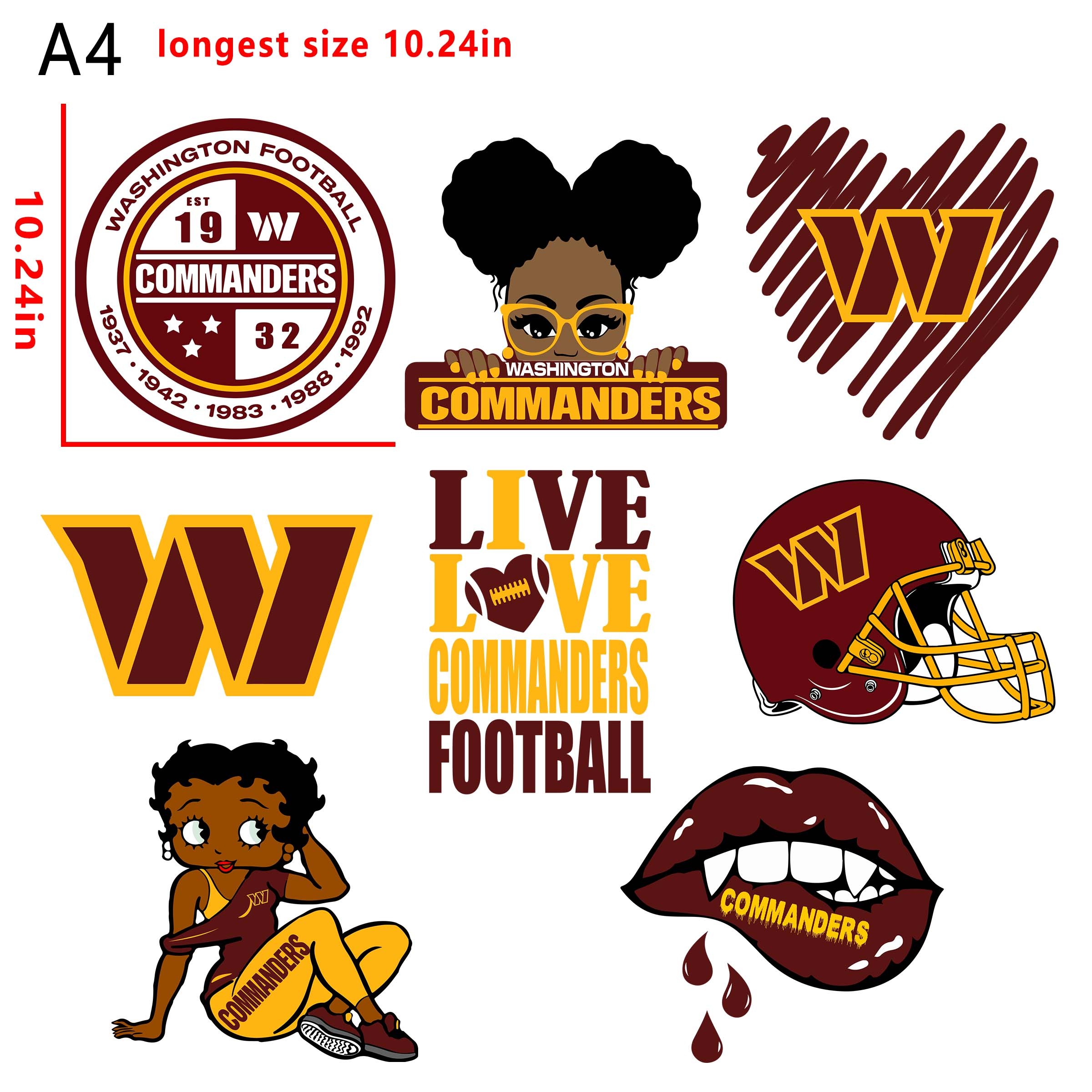(N16) NFL Washington Commanders football team bundle DTF heat transfer vinyl for T-shirt hoodies