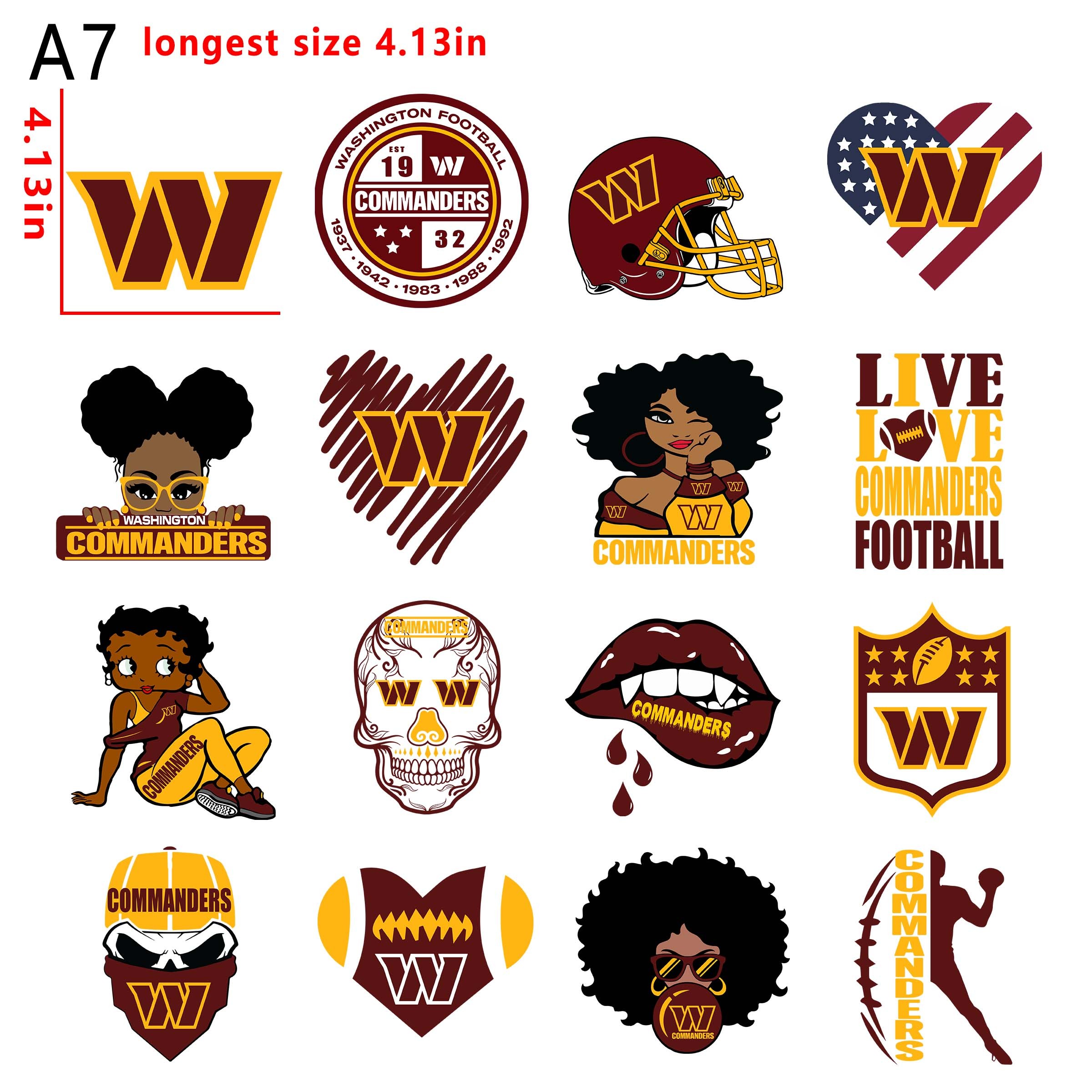 (N16) NFL Washington Commanders football team bundle DTF heat transfer vinyl for T-shirt hoodies