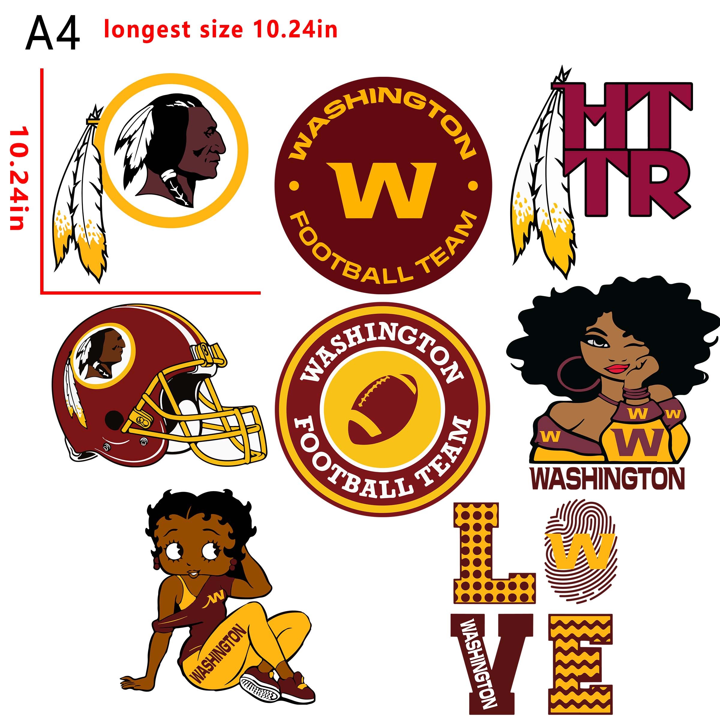 (N18) NFL Washington Redskins team bundle DTF heat transfer vinyl for T-shirt hoodies