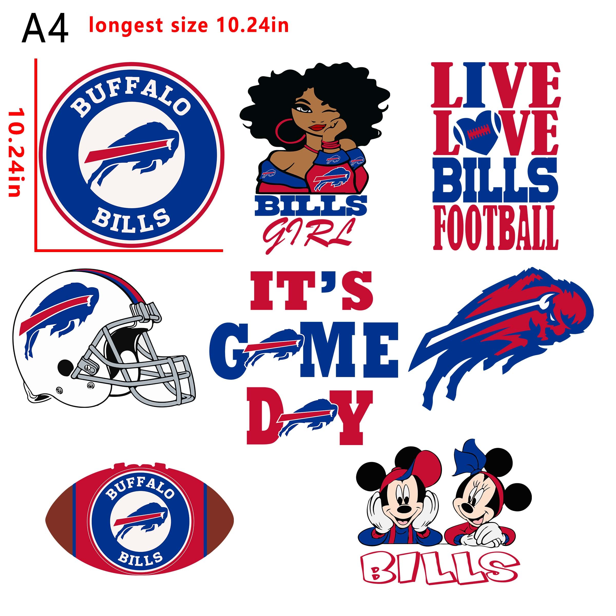 (N19) NFL Bills Redskins bundle DTF heat transfer vinyl for T-shirt hoodies