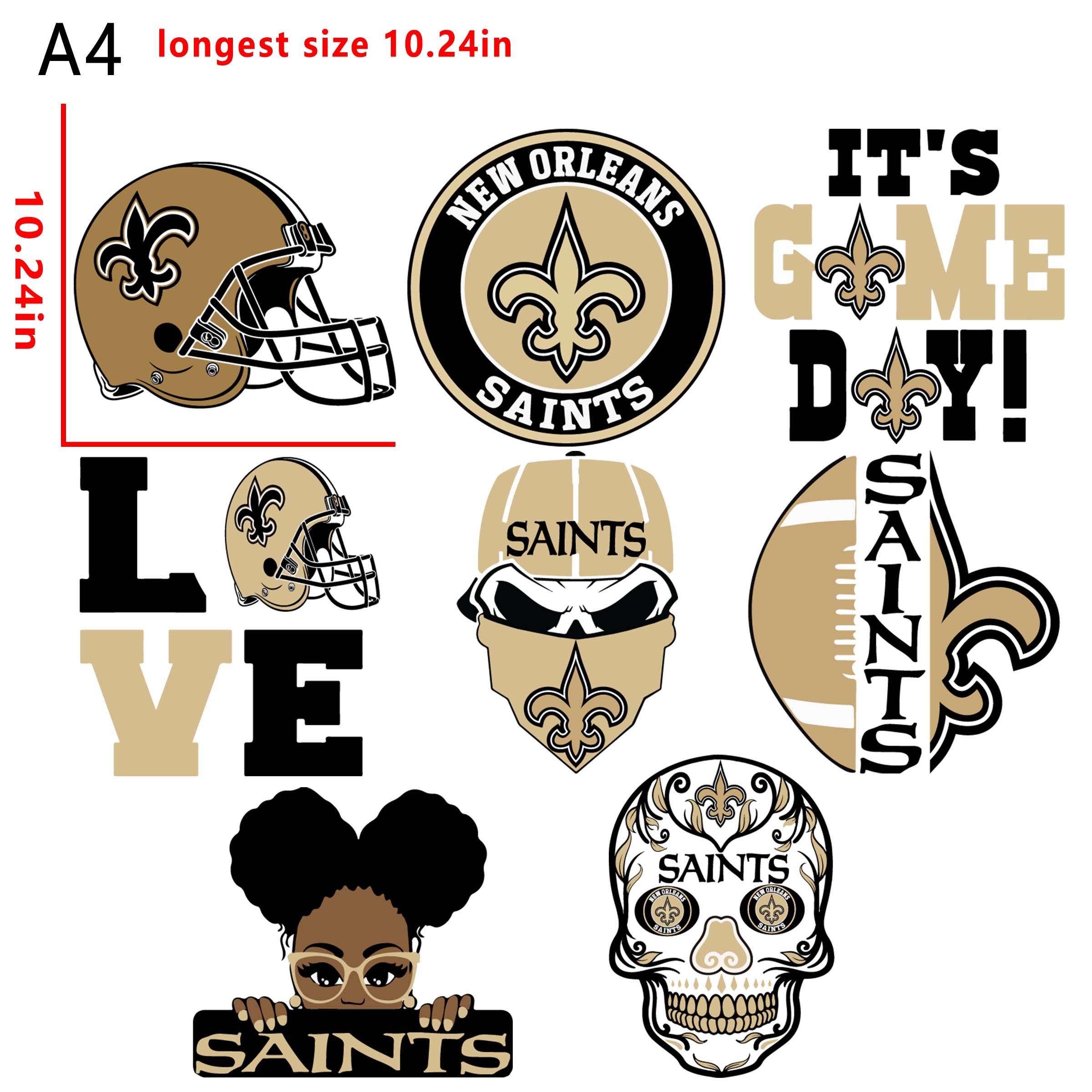 (N47) NFL New Orleans Saints bundle DTF heat transfer vinyl for T-shirt hoodies