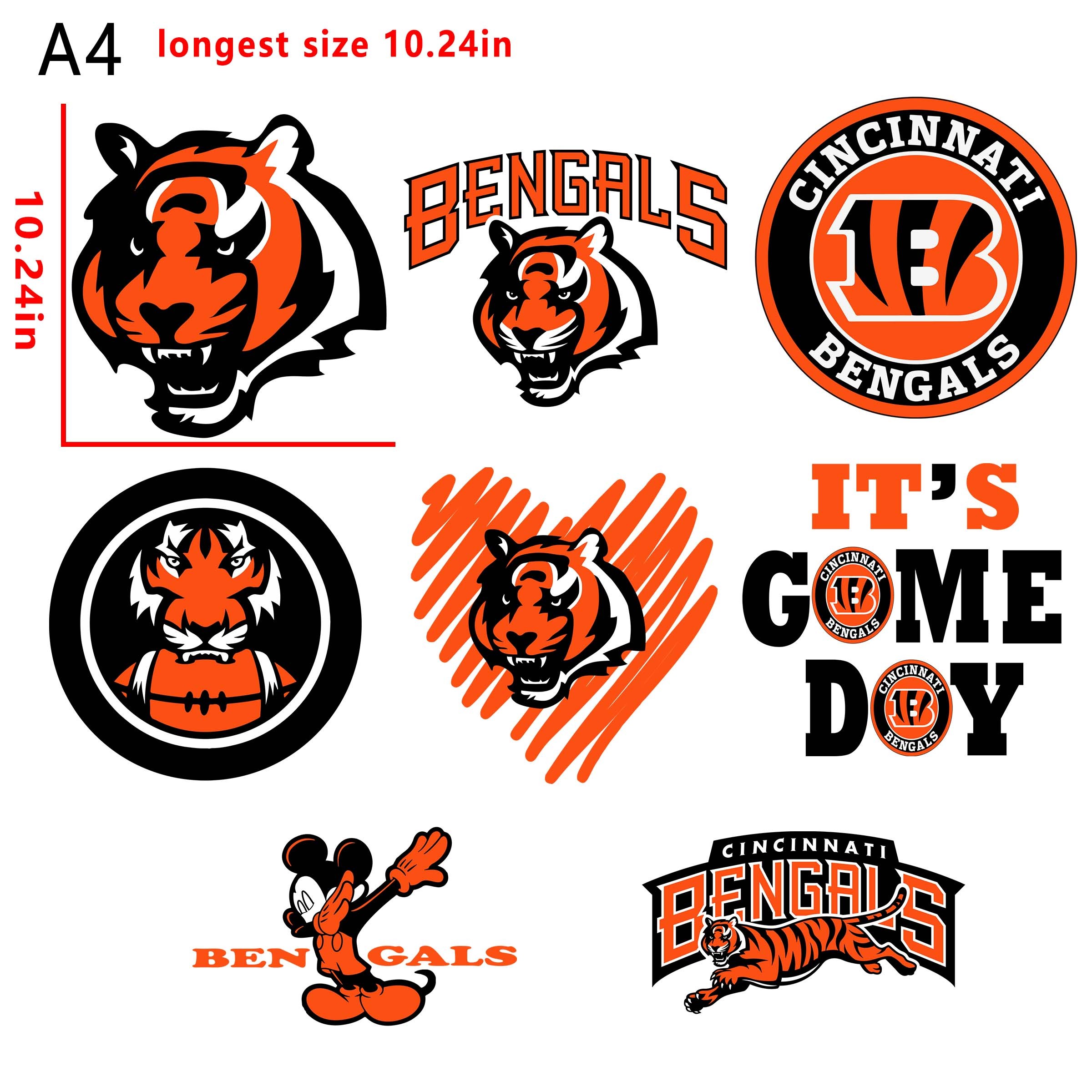 (N68) NFL Bengals bundle DTF heat transfer vinyl for T-shirt hoodies