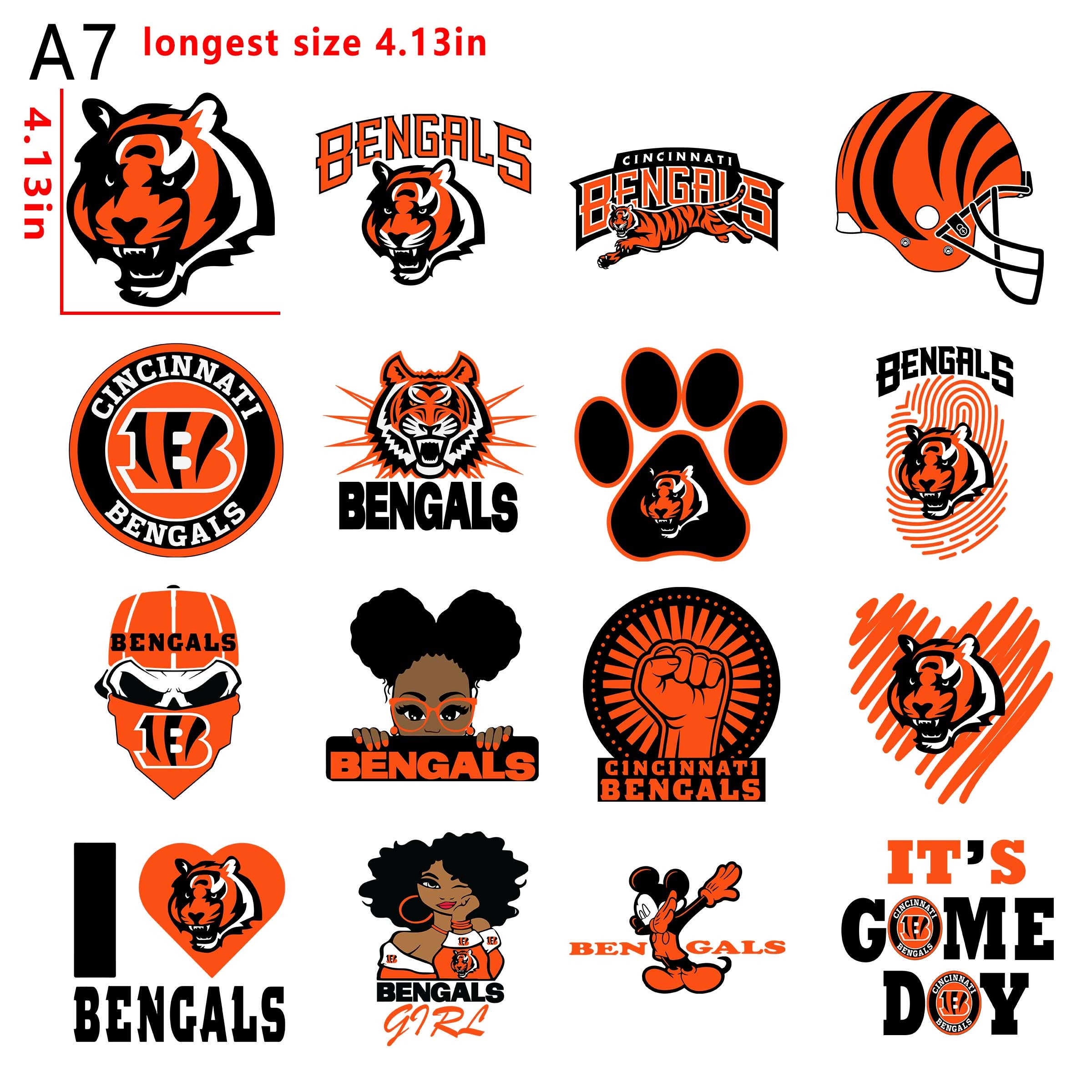 (N68) NFL Bengals bundle DTF heat transfer vinyl for T-shirt hoodies